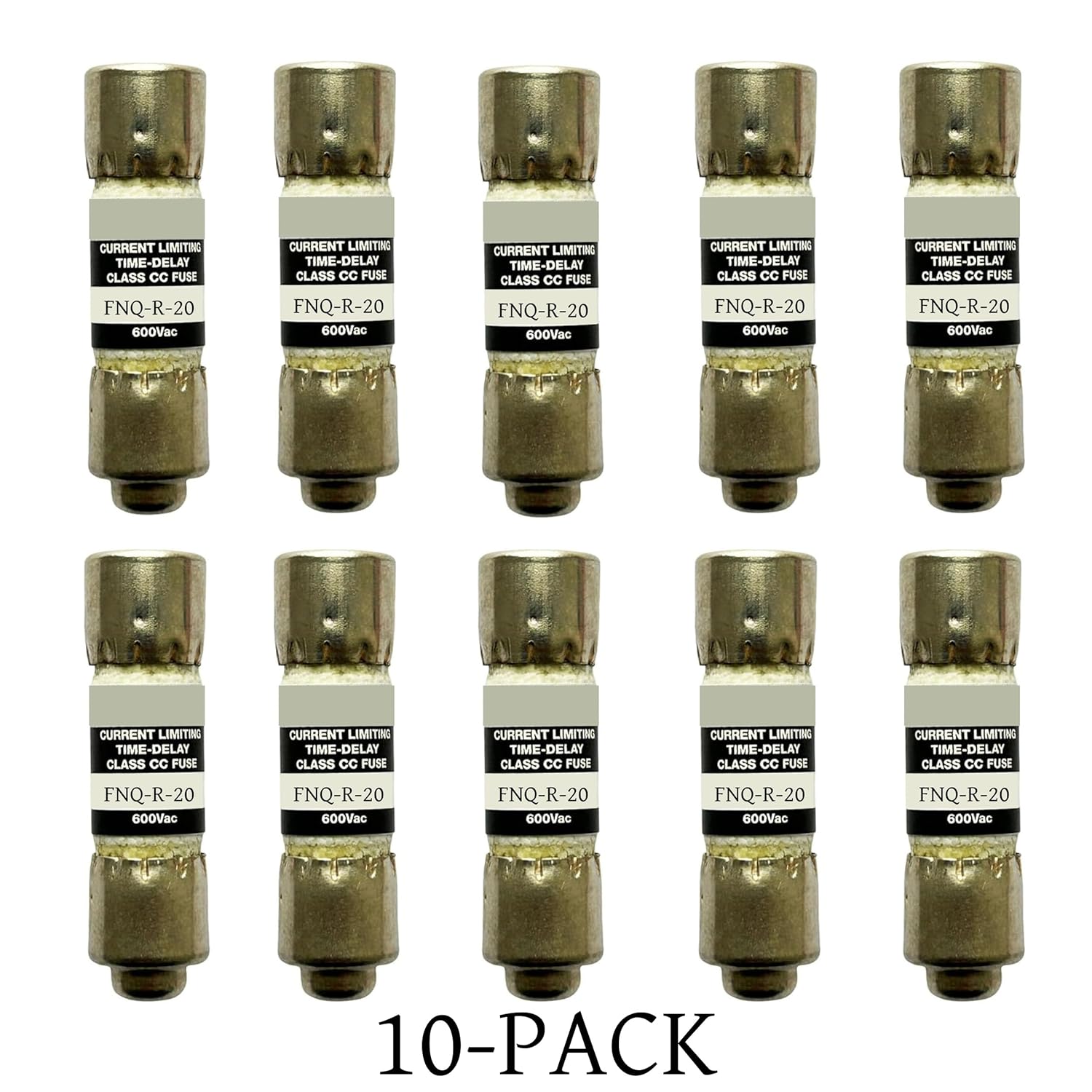 10-Pack New FNQ-R-20 FNQ-R-20A FNQ-R 20A 600Vac Time Delay Fuse,FNQ-R-20A Class CC Current Limiting Fuse