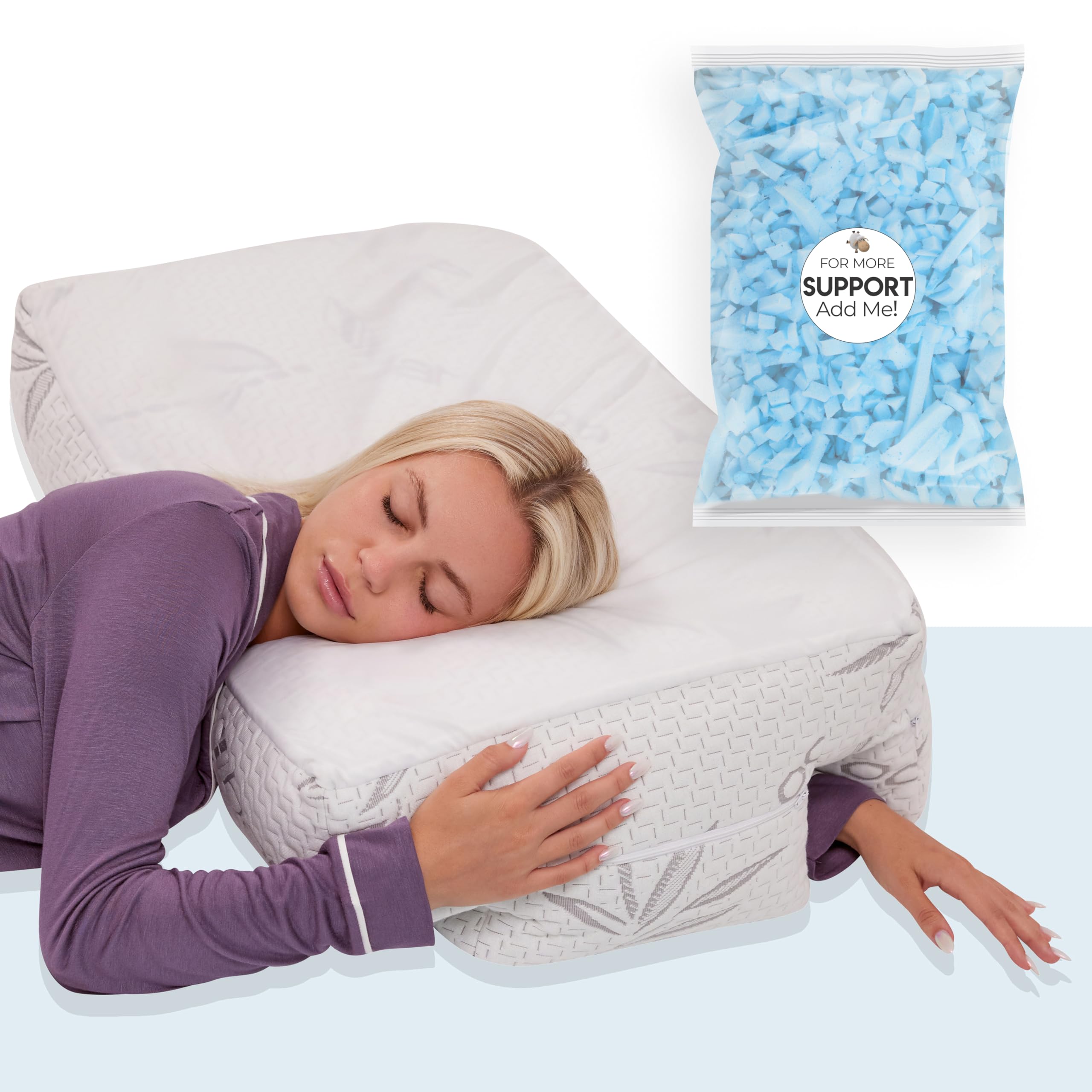 Wife Pillow Combo - Cooling Shredded Memory Foam Arm Pillow White Cooling Shredded Memory Foam Stuffing Bag -