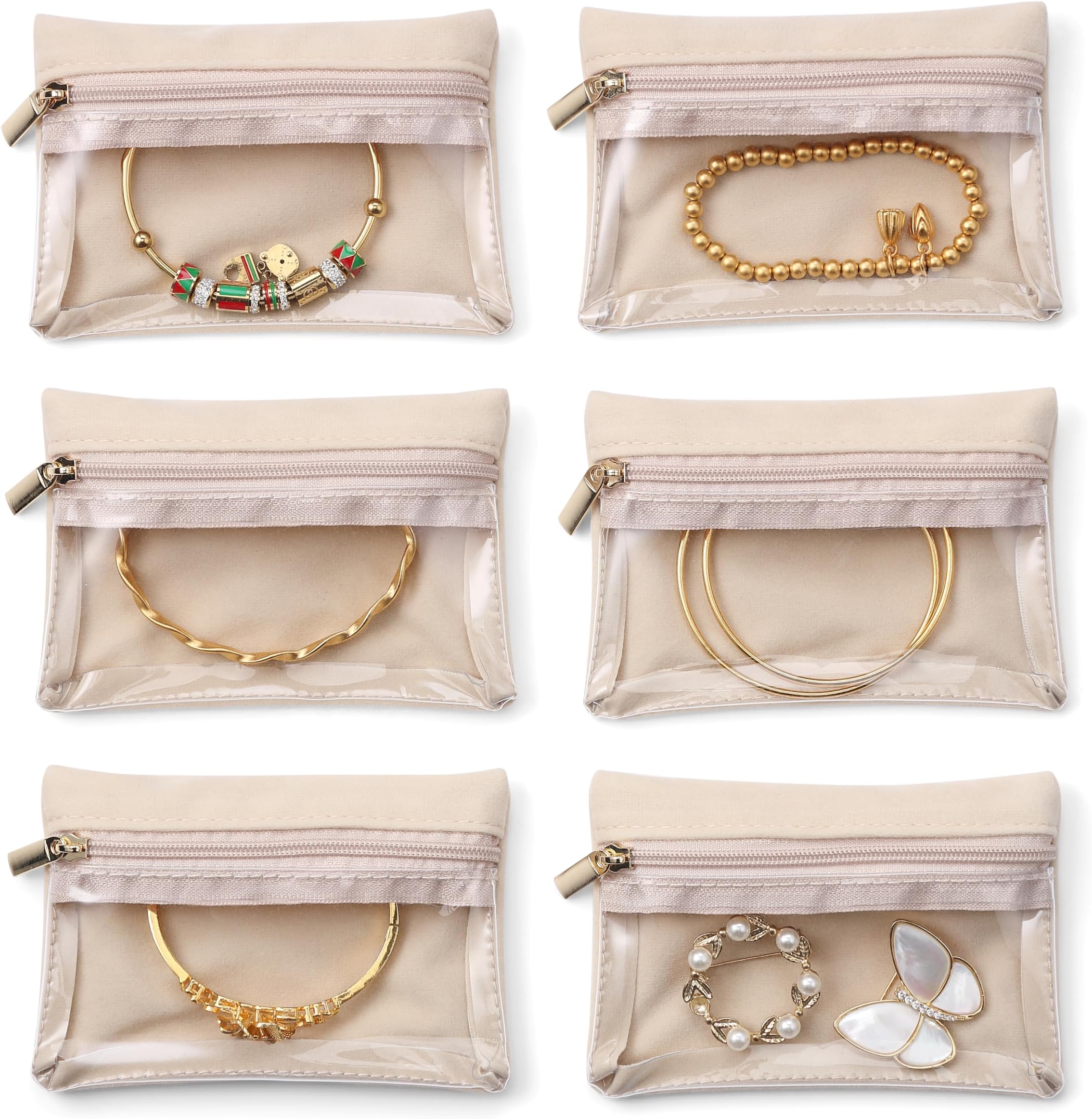 Vlando 6 Pcs Velvet Jewellery Pouch with Zipper - Clear Travel Jewellery Organiser for Business Trip