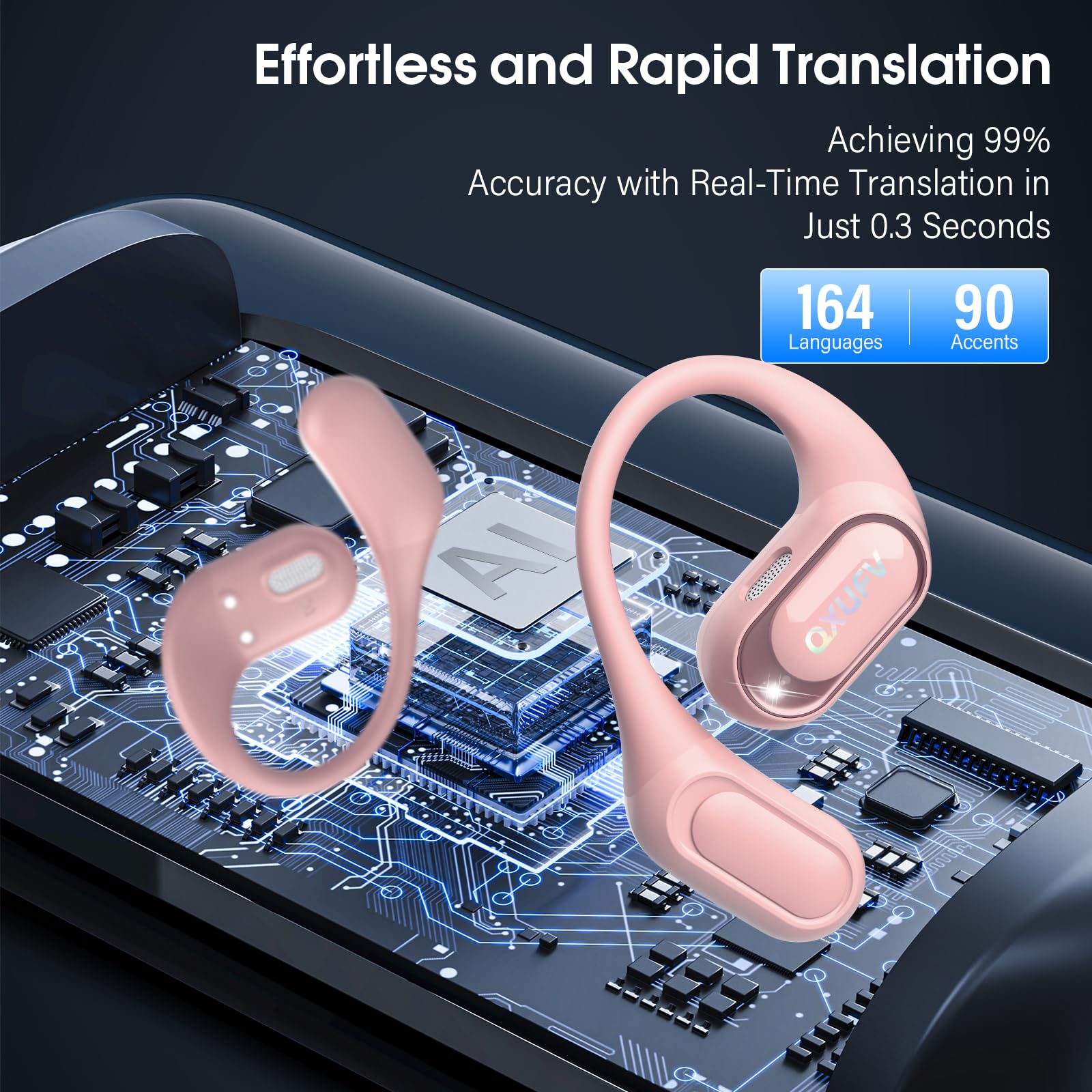 Auriculares Traductor en Tiempo Real 164 Idiomas Traductor Instantaneo de Voz, Auriculares Open-Ear Smart Ambiental, 9 Modos traducción AI, 4-en-1 Cascos Traductores, Música/Llamada/Traducción/Deporte