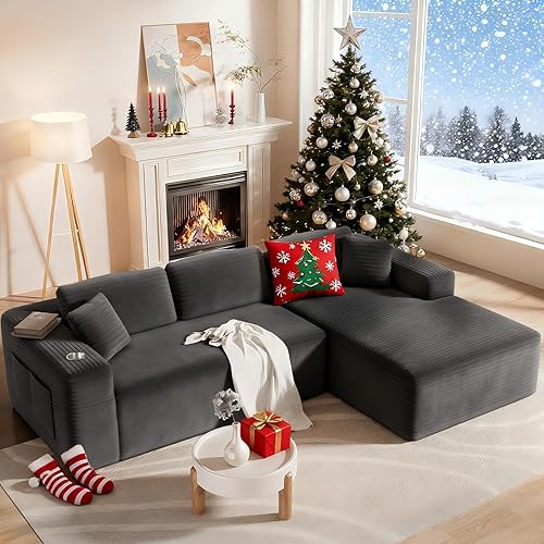 Sofá modular Cloud de 108 pulgadas, moderno sofá modular con asiento profundo, sofás de pana sin hueso con diván, sofá en forma de L para sala de