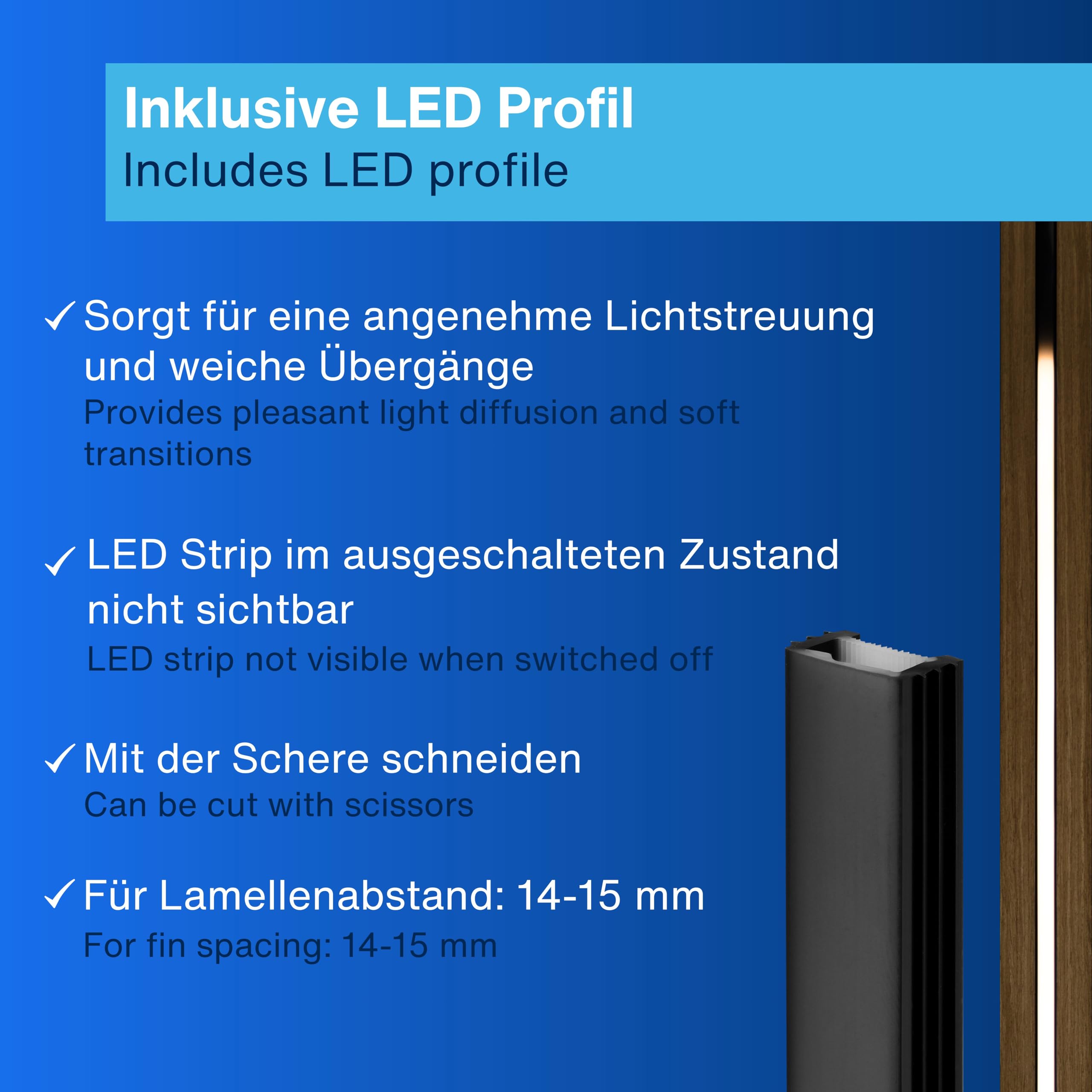 REV LED per pannelli acustici, 3 m, autoadesivo, RGB e bianco, dimmerabile, ritagliabile, con profilo LED, invisibile quando spento
