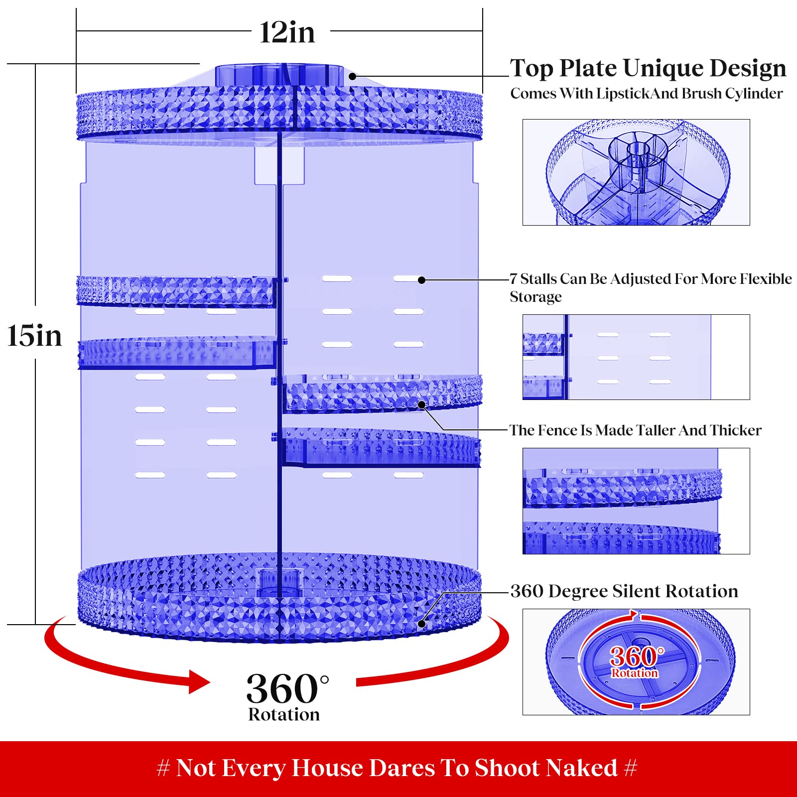 Famitree 360° Rotating Acrylic Makeup Organizer with Adjustable Layers