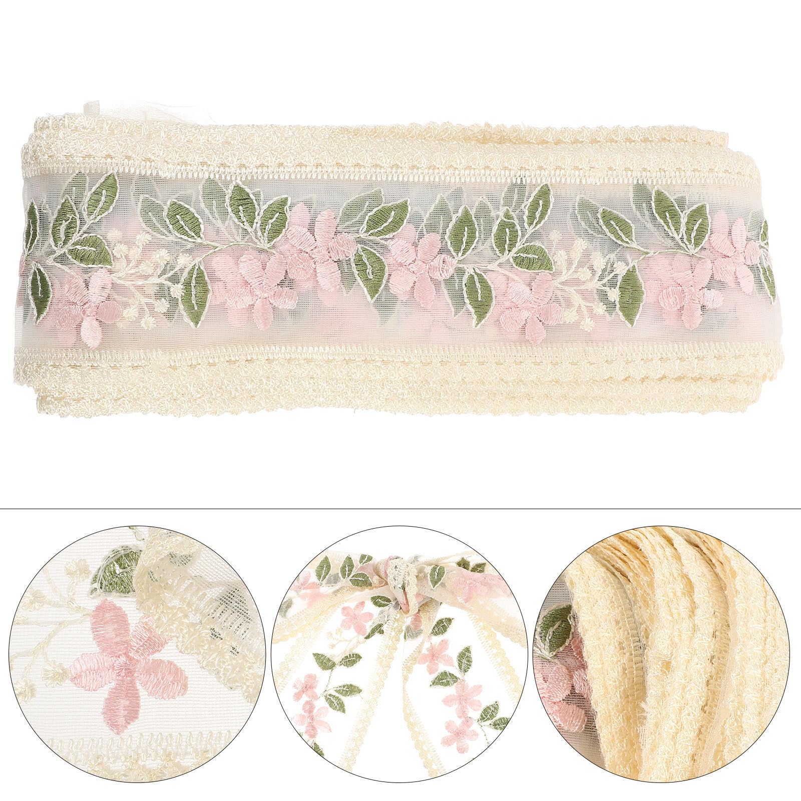 Encaje Bordado Floral Adorno para Costura 15 Yardas de Algodón | Ribete para Prendas y Manteles, Uso en Manualidades y Fiestas, Patrón de Flores