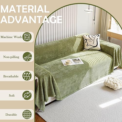 Miniatura 7 de HANDONTIME Funda verde oscuro de pana jacquard para sofá de 3 cojines, bonita funda de sofá lavable para sofá de 3 cojines, funda de felpilla suave