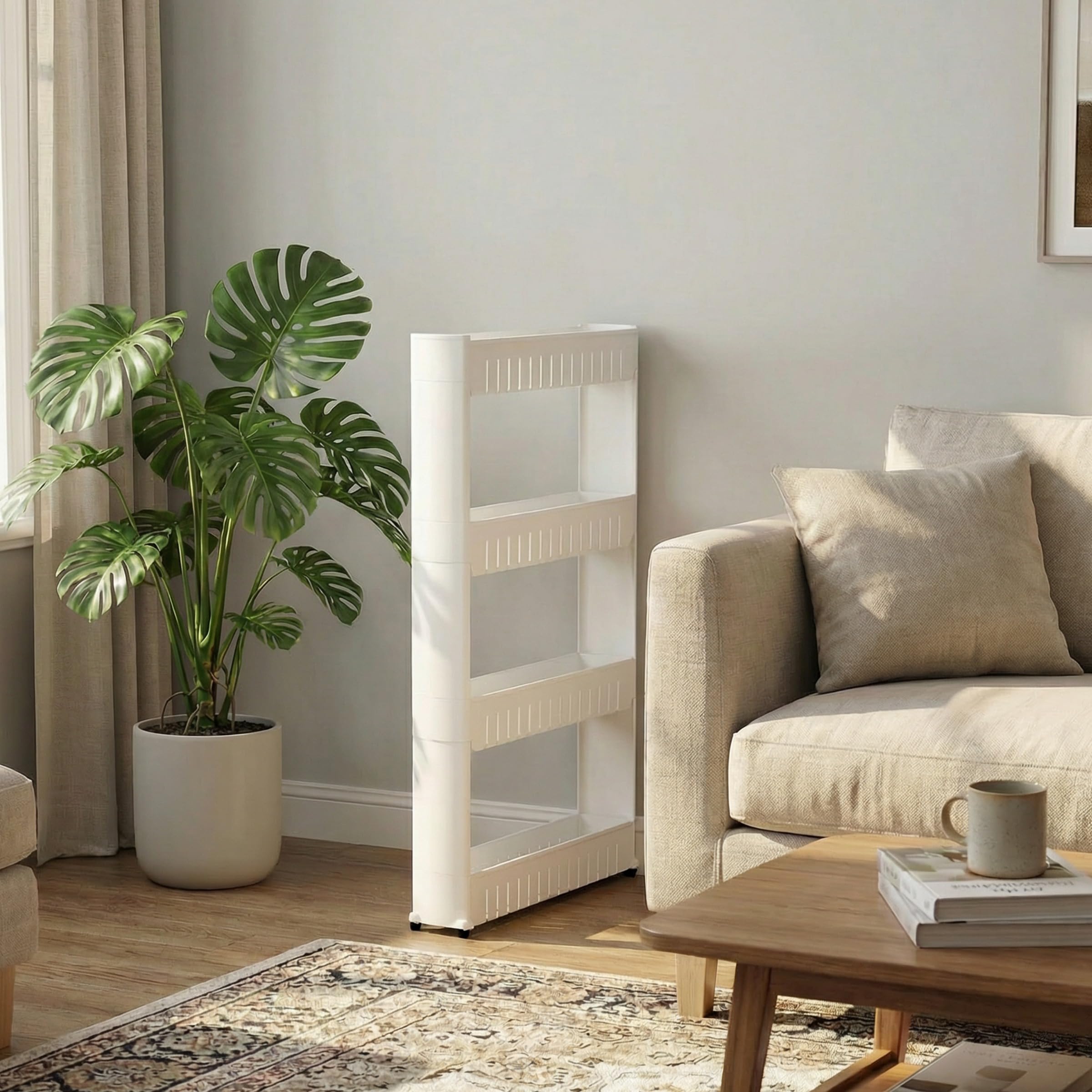 Everyday Home - Organizador de Almacenamiento de 4 Niveles, Estanterias Almacenaje, Carrito de Plástico con Ruedas para Oficina, Dormitorio, Baño y Lavandería (Blanco)