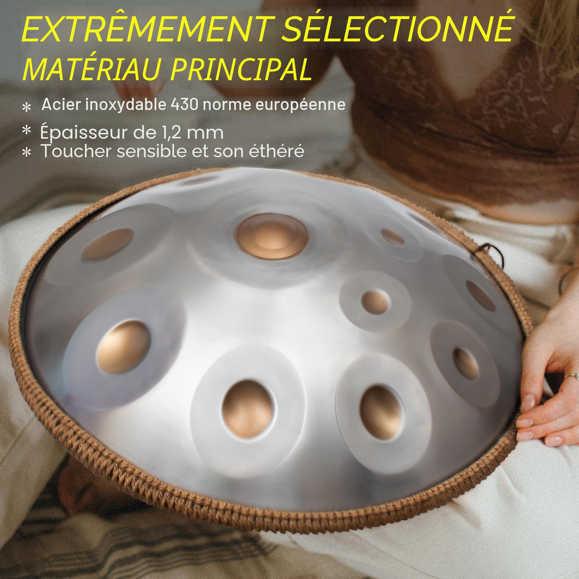 Handpan, Steel Drum, Hand Pan Drum, Violet | 440HZ 12 Notes D Mineur 22 Pouces 56cm Handpan, Handpan Adulte Méditation et Yoga, Drum Instrument avec Housse et Support