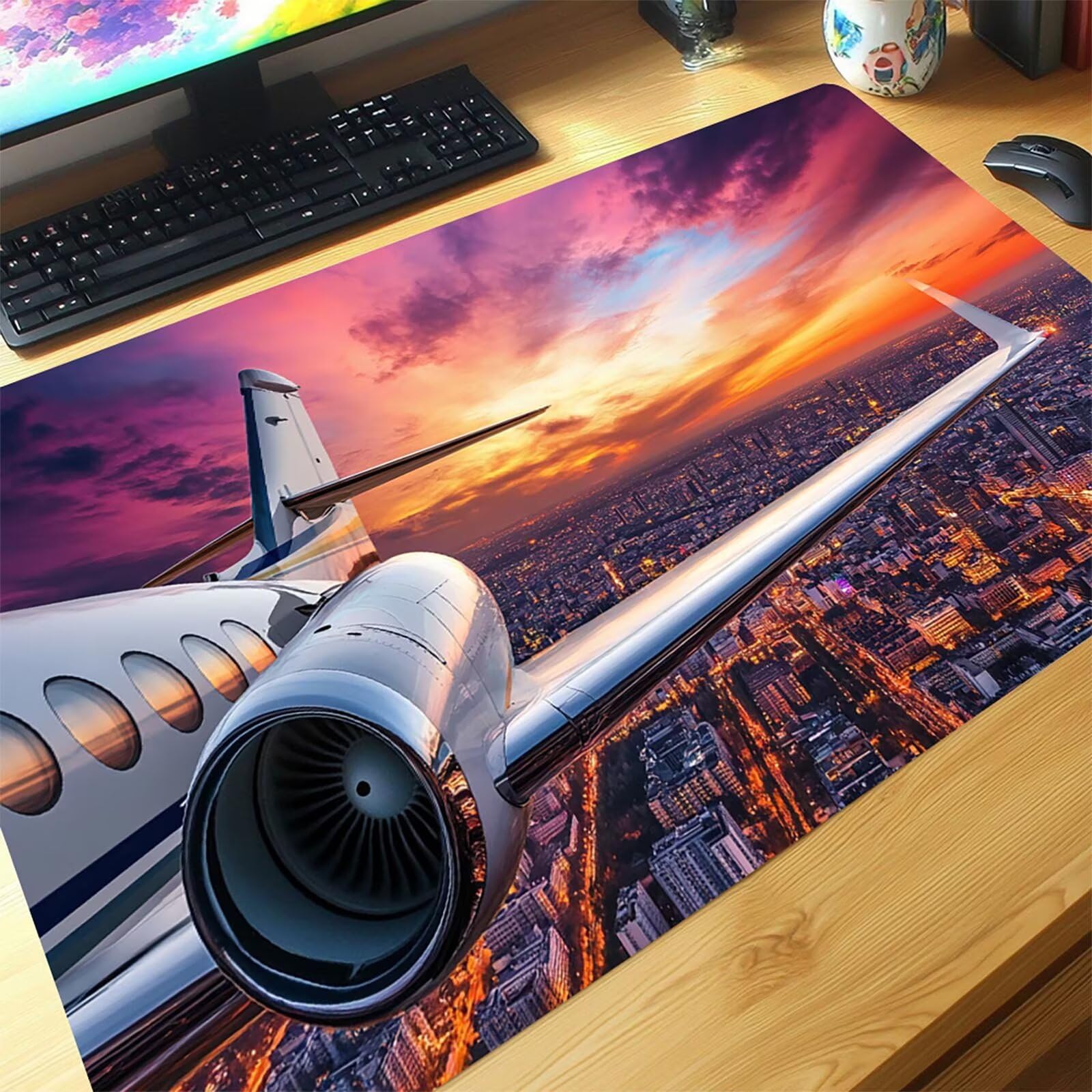 Tappetino Mouse Aereo Tappetino Mouse XXL 1600x800x3 mm Città Mousepad Impermeabile e Antiscivolo Cucire i Bordi, Accessori Gaming Mousepad per Pc Portatile Laptop Tastiera Wireless Regalo Model-08980