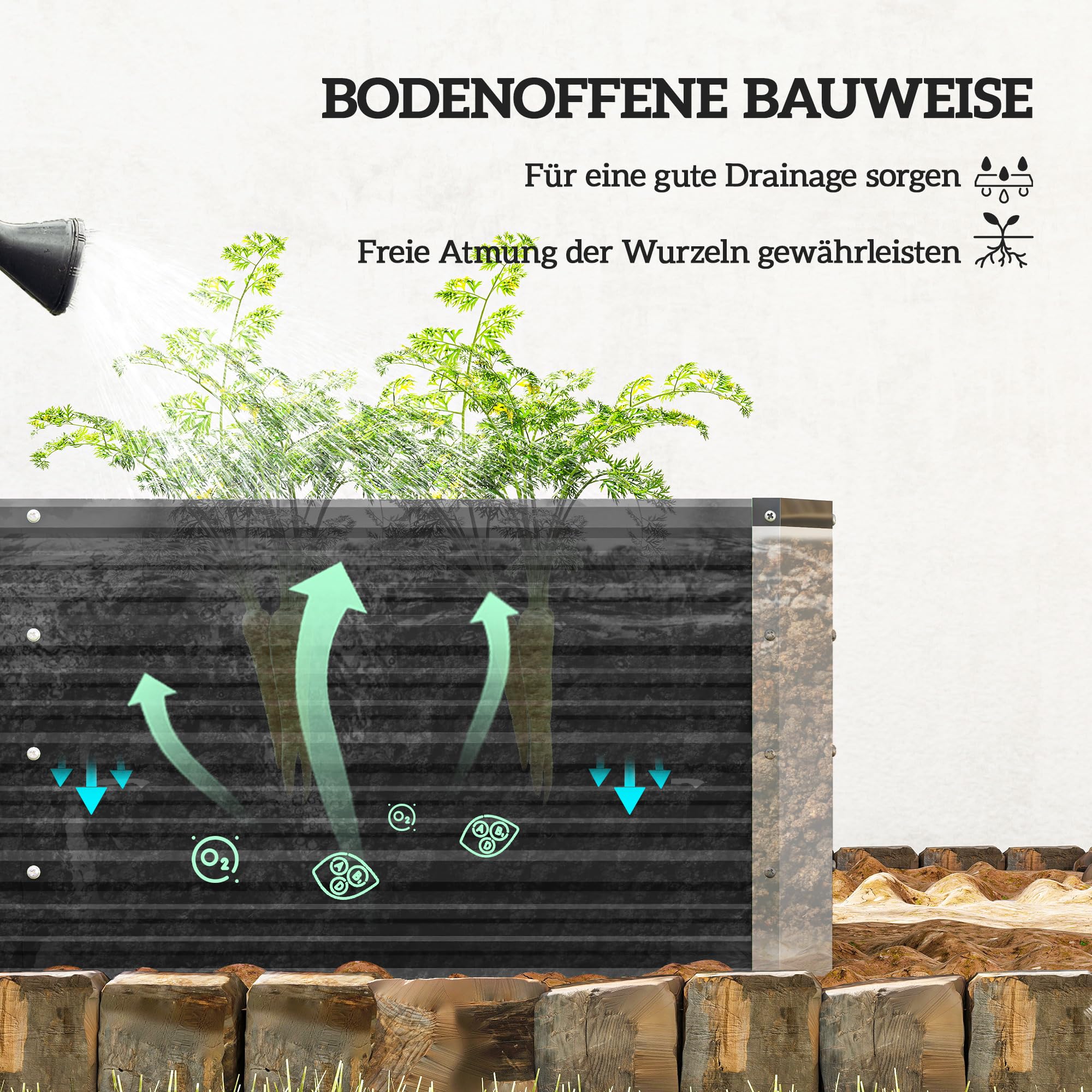 Outsunny Hochbeet aus Stahl mit Handschuhe 125 x 47 x 44 cm Kohlegrau | Schmal Gartenbeet, Pflanzkasten, Blumenkasten, Blumenkübel