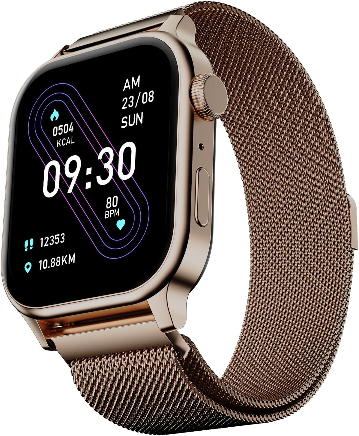 Fire‑Boltt Rise Round Smart Watch 1.85″ HD Display with Bluetooth Calling, Rotating Crown, AI Voice Assistant, SpO2 & Heart Rate Monitor,120+ Sports Modes, IP67 Waterproof Metal Smartwatch - Rose Gold