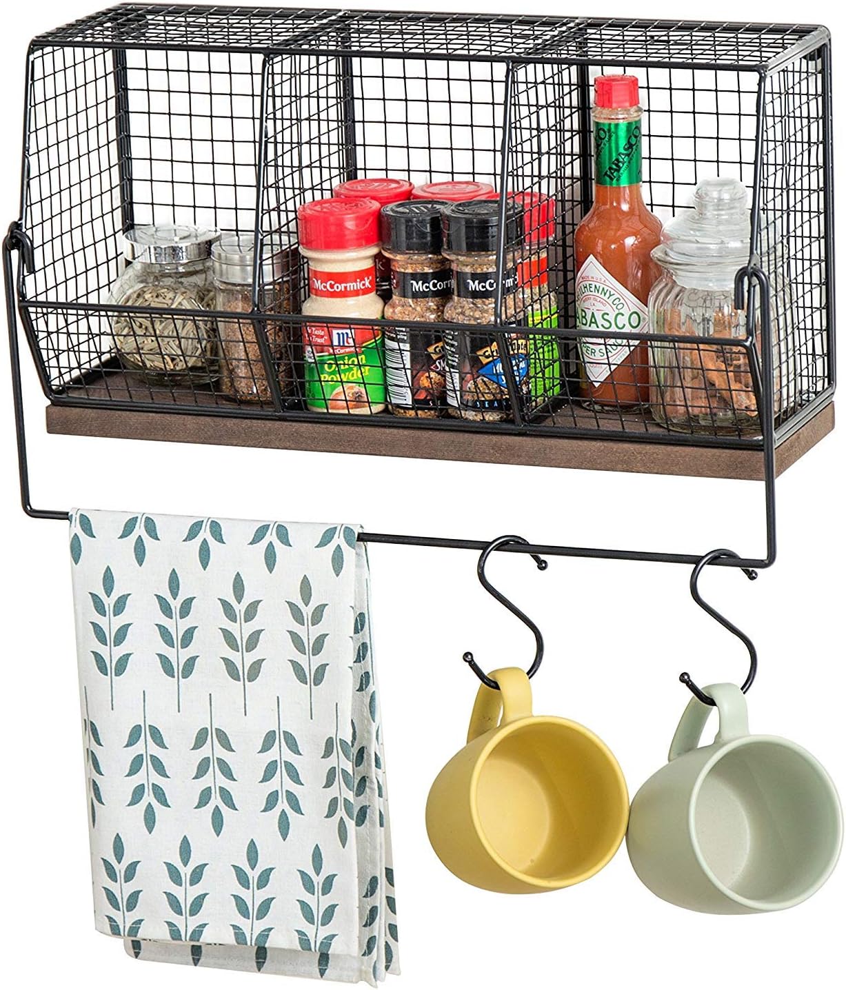 INDIAN DECOR 10176 Metal Wire Wall-Mounted Spice Rack with Towel Bar & 4 S-Hooks