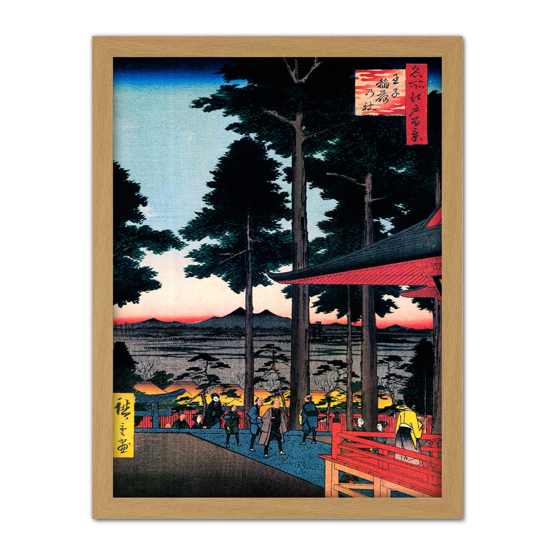Wee Blue Coo Utagawa Hiroshige Inari Shrine Oji Artwork Framed Wall Art Print 18X24 Inch