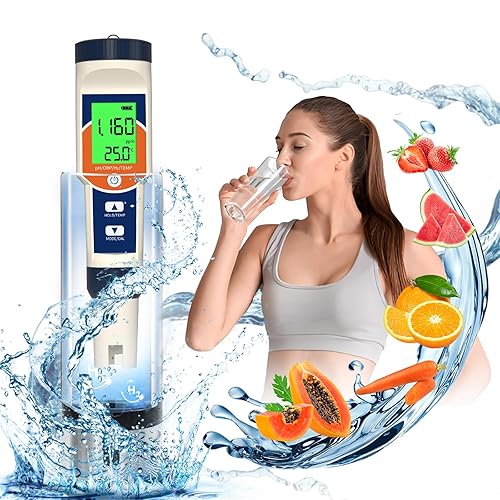 Miniatura 5 de Medidor de pH digital 5 en 1 pH EC TDS Temp Tester para hidroponía de agua, medidor de pH y EC PPM con retroiluminación para cultivo de nutrientes,