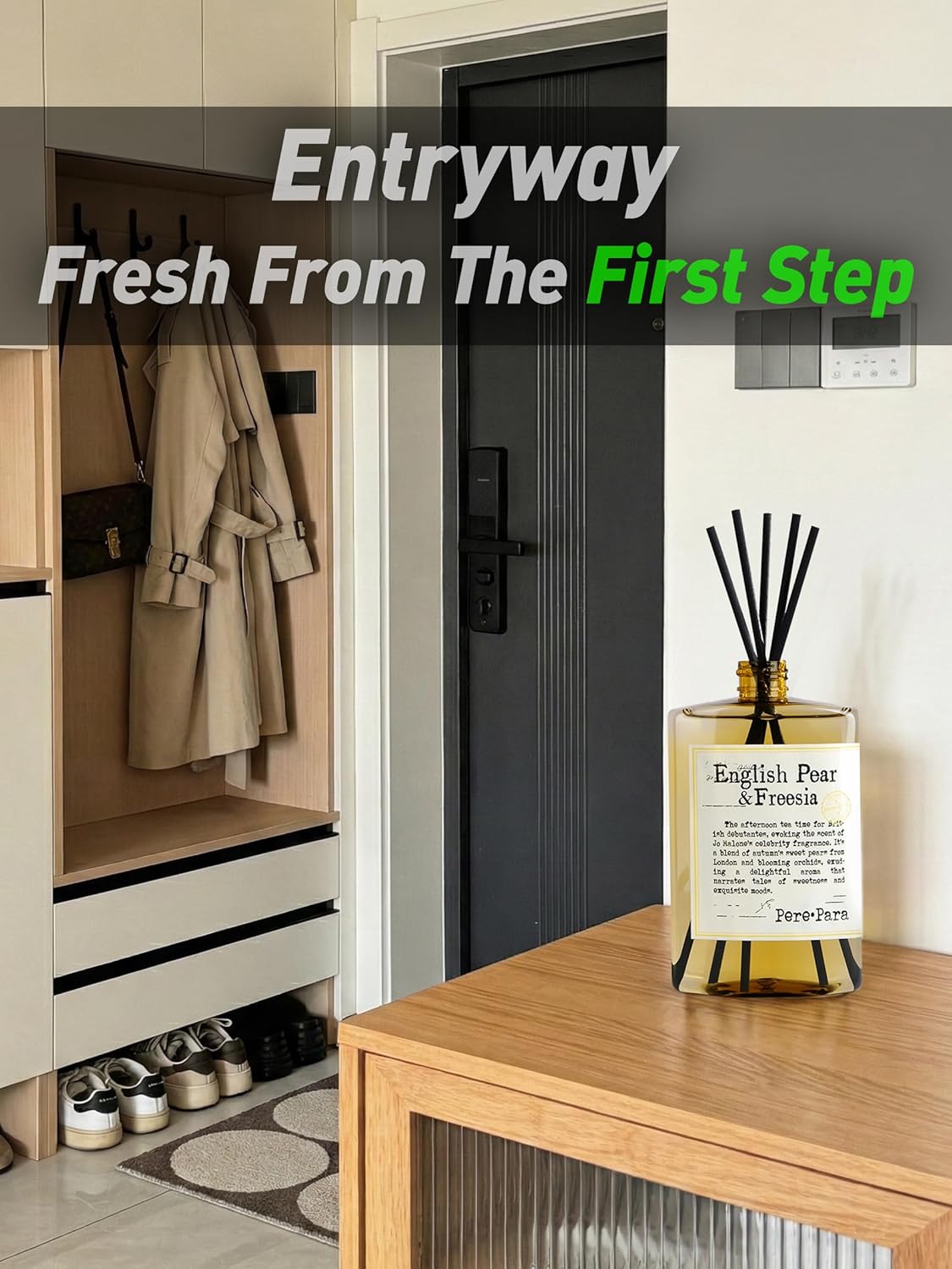 English Pear&Freesia Scent Reed Diffuser Refill 13.53 fl oz with 6 Sticks，【Brighten The Air】 Luxury Natural Long Lasting Home Fragrance Oil Air Freshener for Living Room and Office