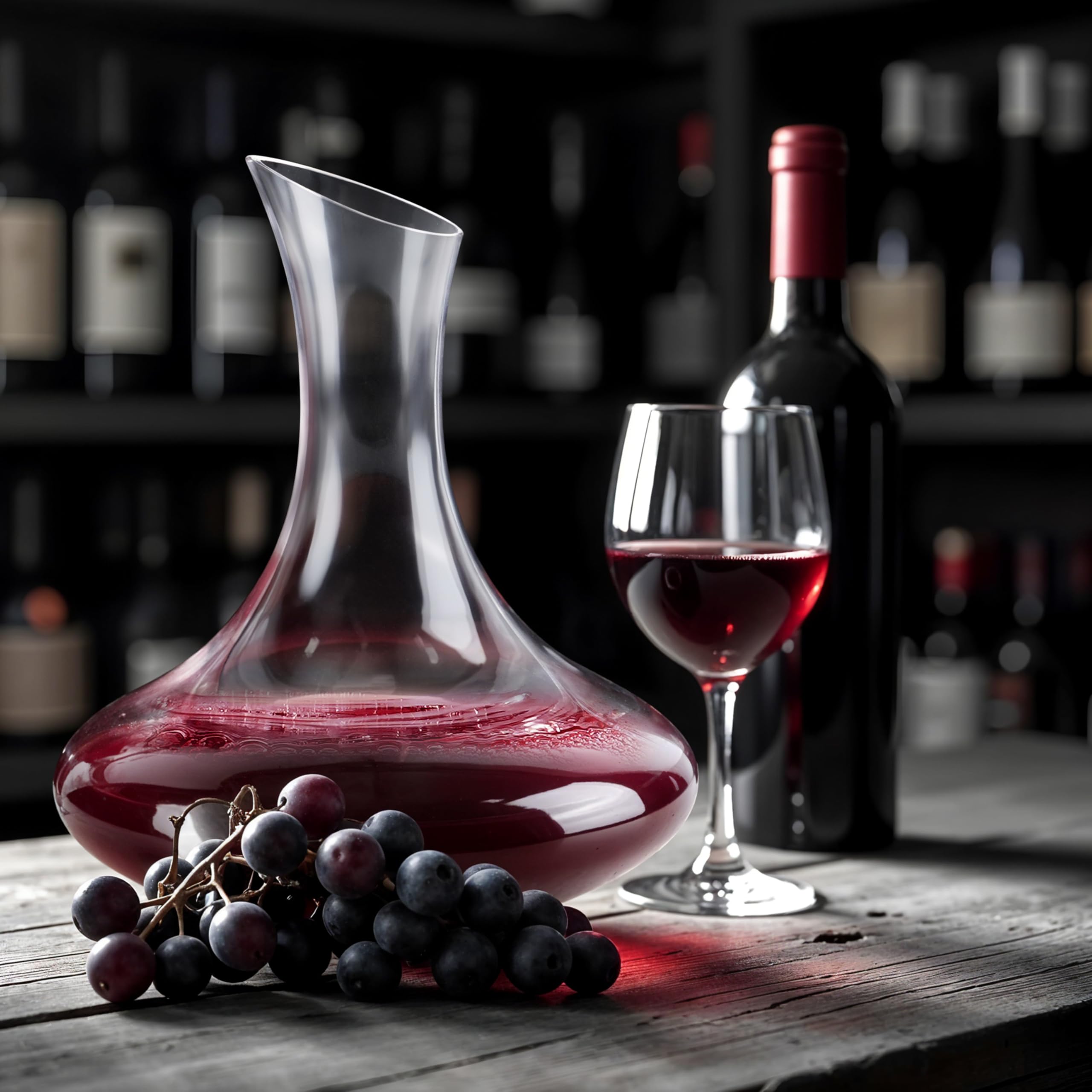 Winter Shore 1,8L Elegancka Karafka Szklana do Wina - Przezroczysta Karafka Kryształowa z Pochylonym Dzióbkiem, Szeroką Podstawą - Prezent dla Miłośników Wina - Dzbanek bez BPA