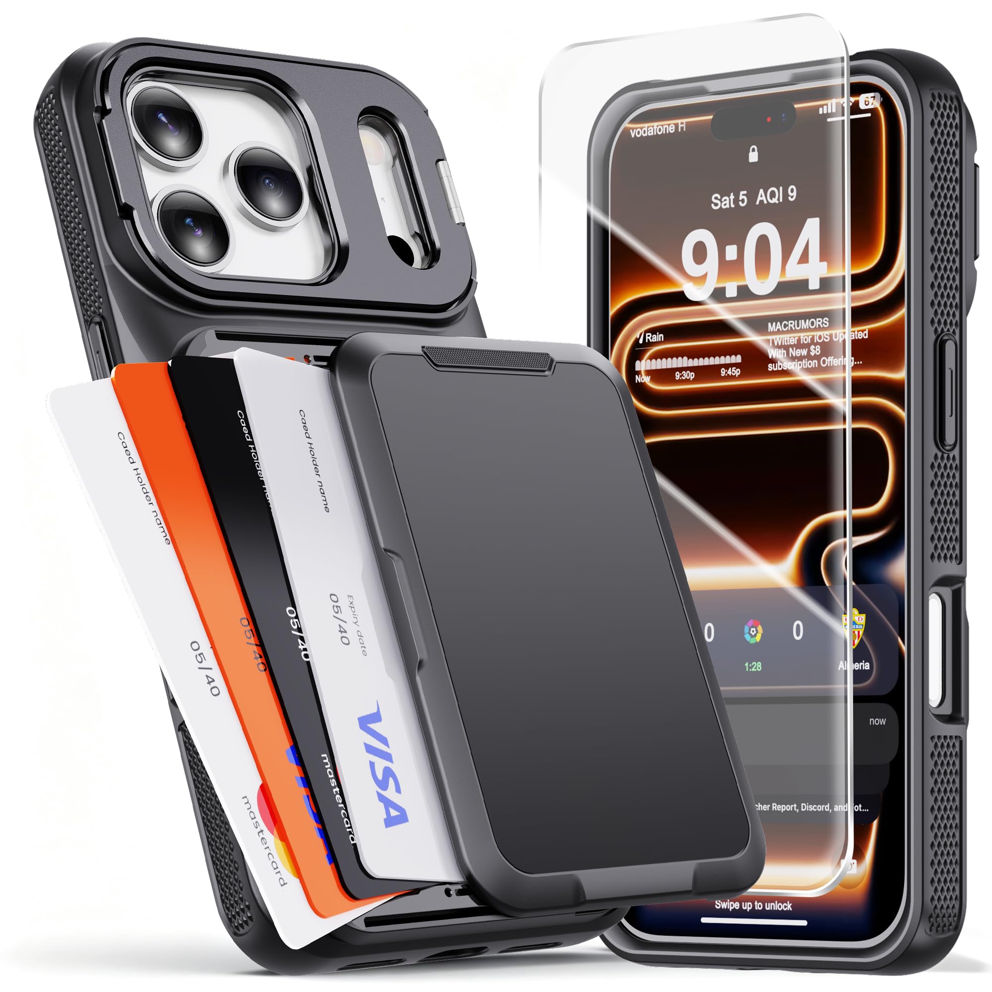 WRJ Wallet Case for iPhone 18 Pro/iPhone 17 Pro,Card Holder,Black