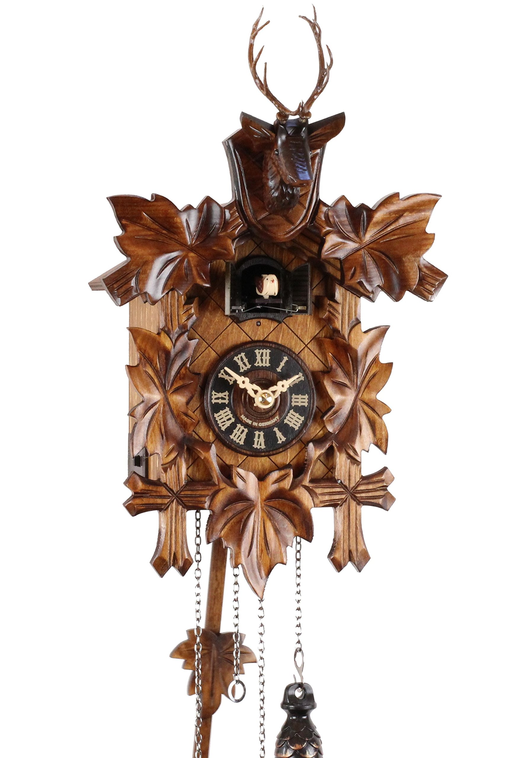 Kuckucksuhr Kuckuckuhr Echtholz NEU batteriebetriebenes Quartzwerk Kuckuckruf Hirschkopf 33cm- 22292