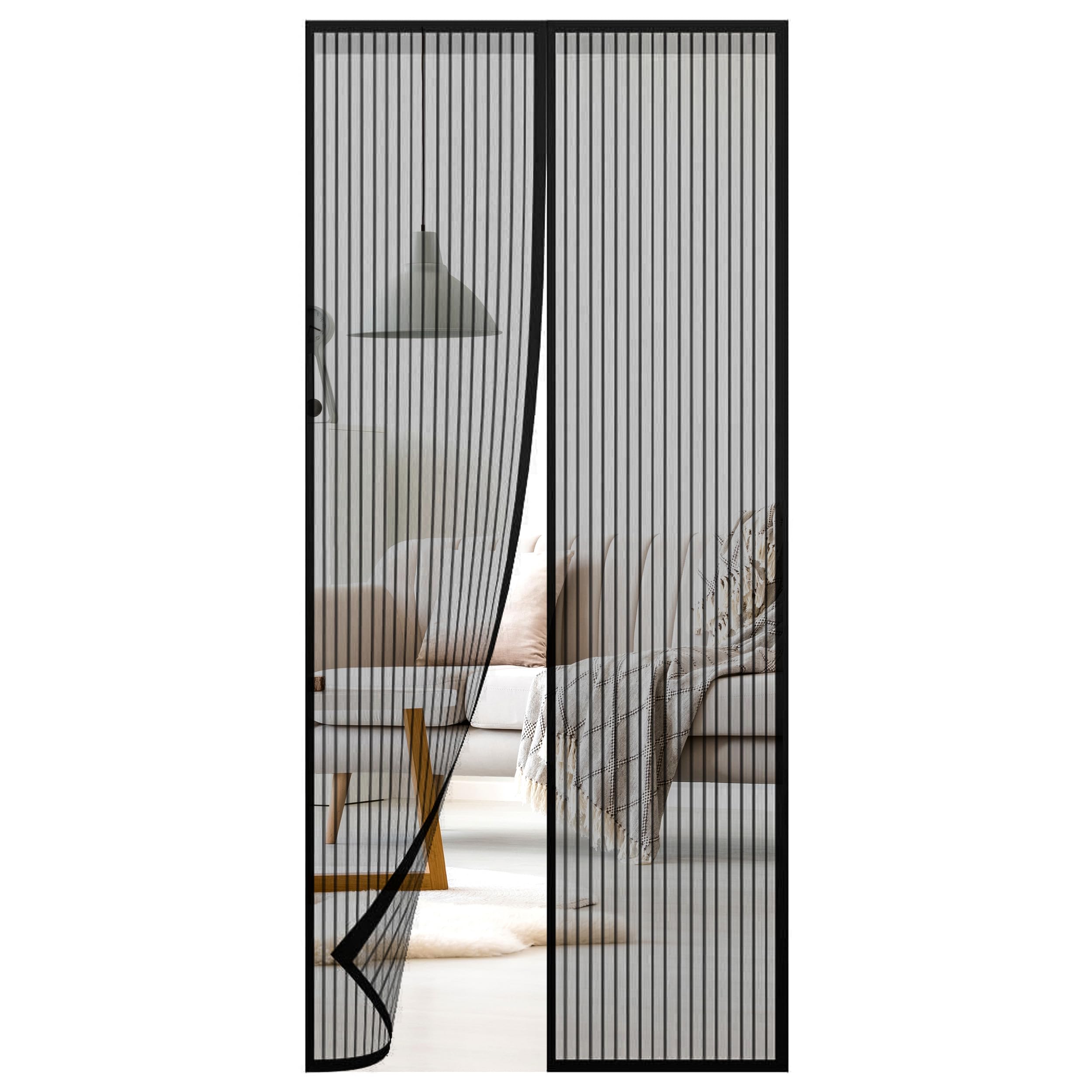 GEEZY Magnetic Fly Screen Door Curtain, 90x120cm, Black - Hands-Free Self-Sealing Mesh, No Drill Install, Lets in Fresh Air - Pet Friendly Insect Screen for Front & Patio Doors