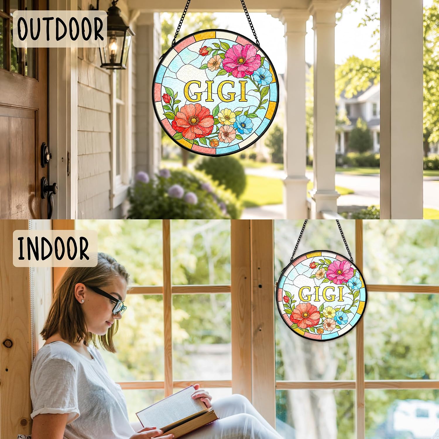 Gigi Grandma Gifts Stained Glass Suncatcher Window Hanging Decor