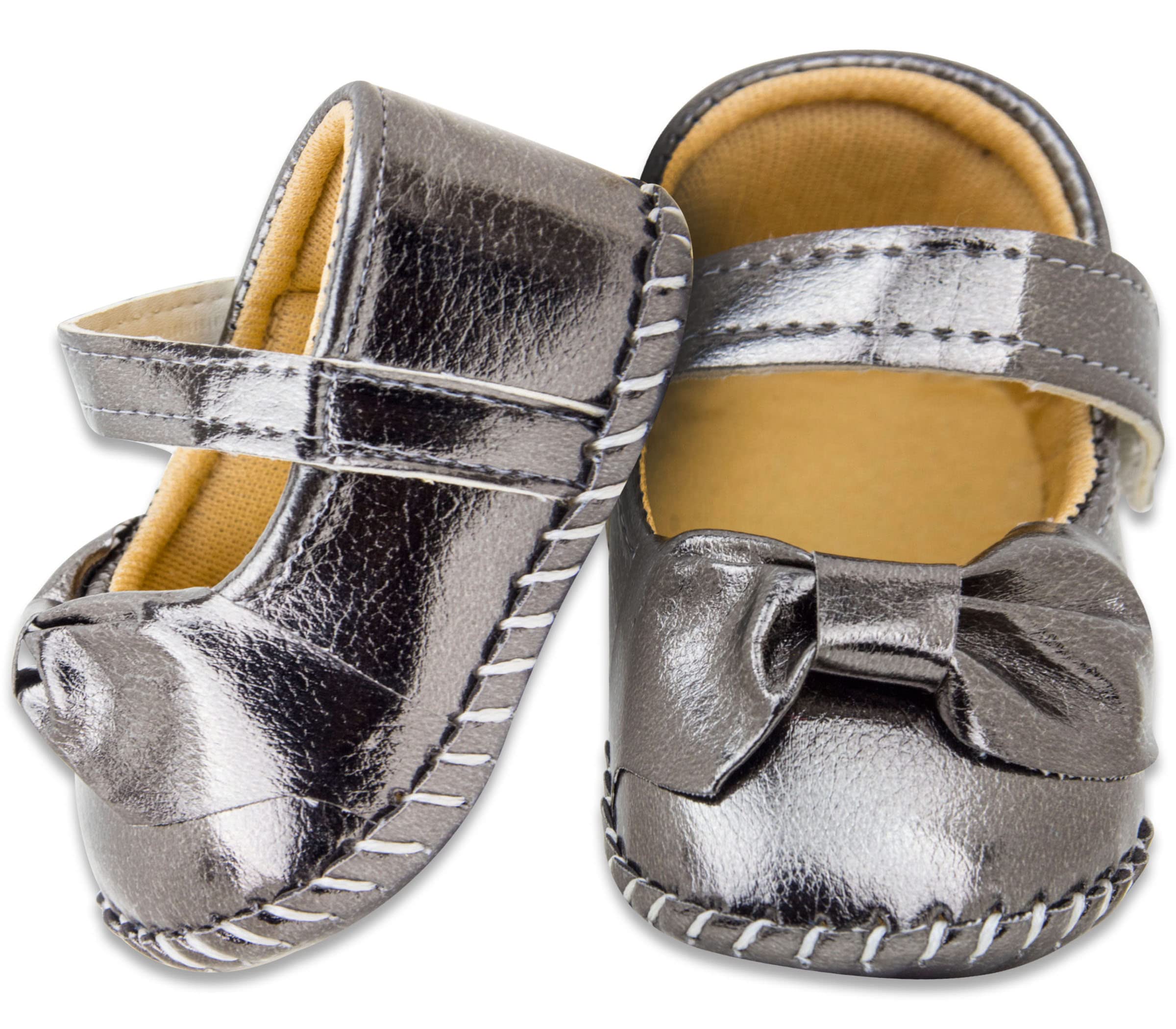 Neska Moda 6 To 12 Months Baby Girls Synthetic Leather/Rexine Floral Baby Sandal Booties (Black,Silver)-BT1213