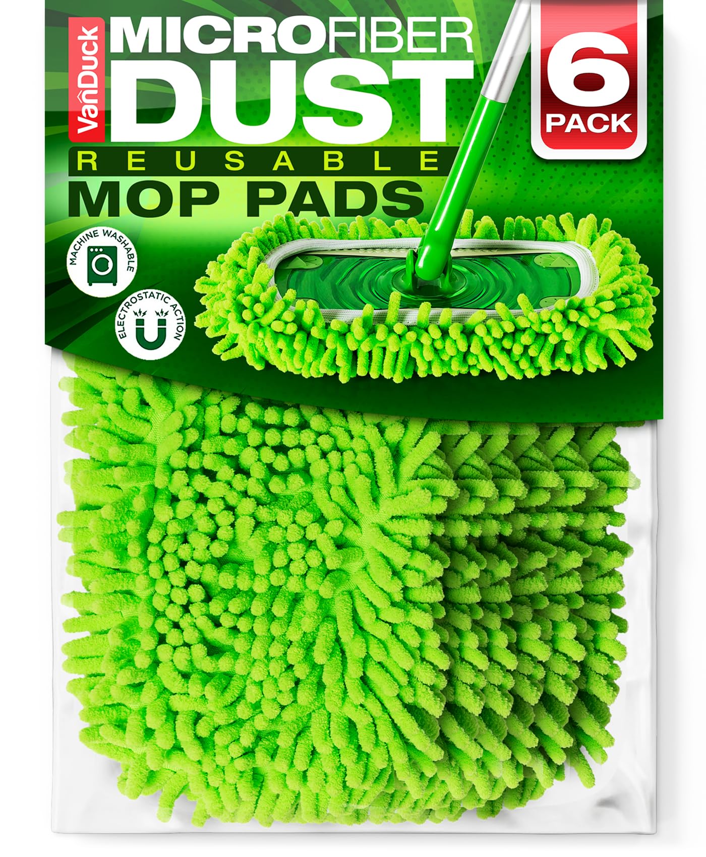 VanDuck Dust Mop Refill Compatible with Sweeper Mop (6-Pack) - Microfiber Pet Heavy Duty Dry Cloth Refills - Reusable Mop Pad (Mop is Not Included)