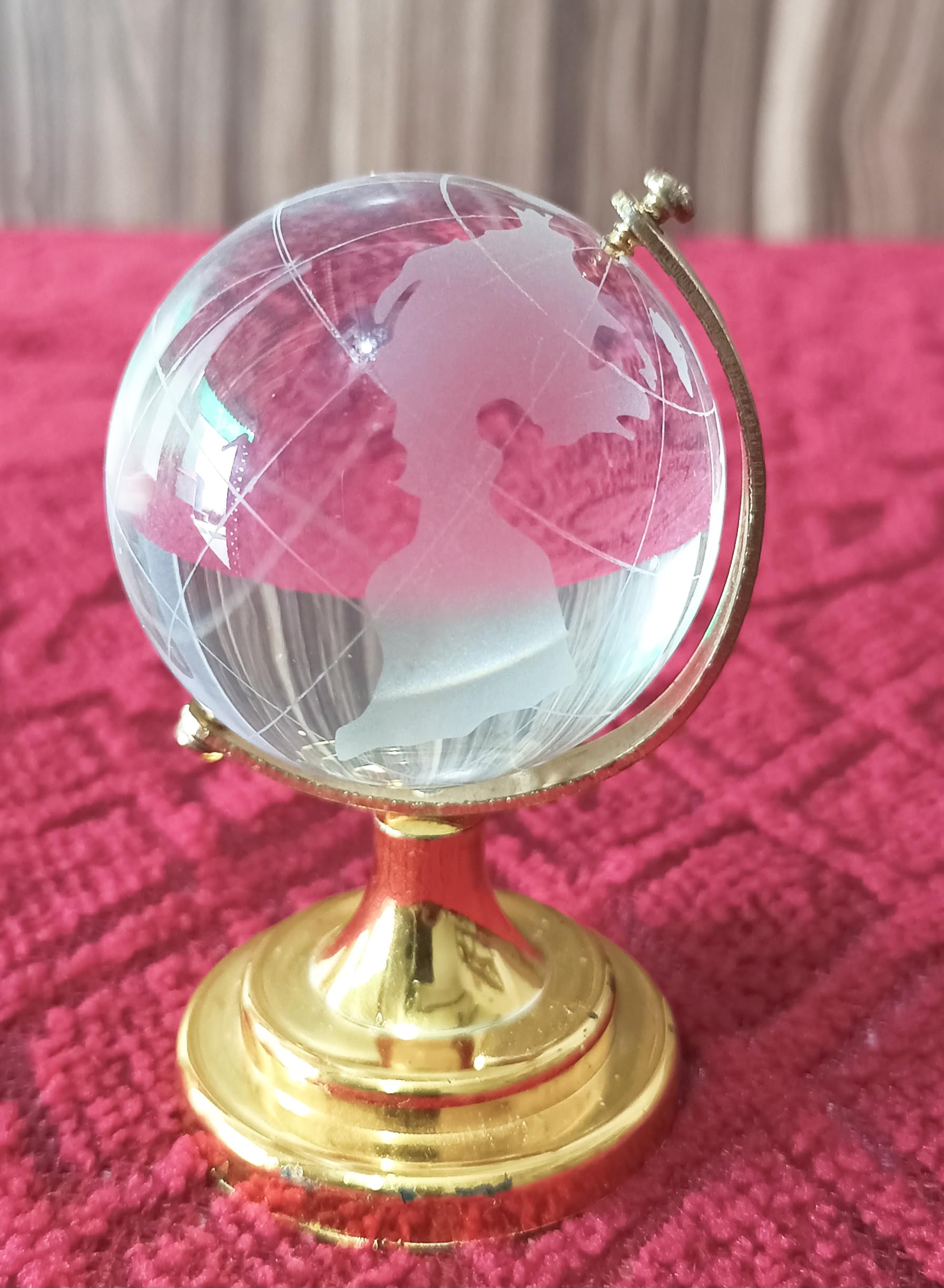 BattlePoint Metal Rotating World Globe Crystal Globe With Golden Stand Decor for Office/Study Table Astrology Globe for Success Good Luck and Prosperity Vastu & Feng Shui Small Size Gift Item
