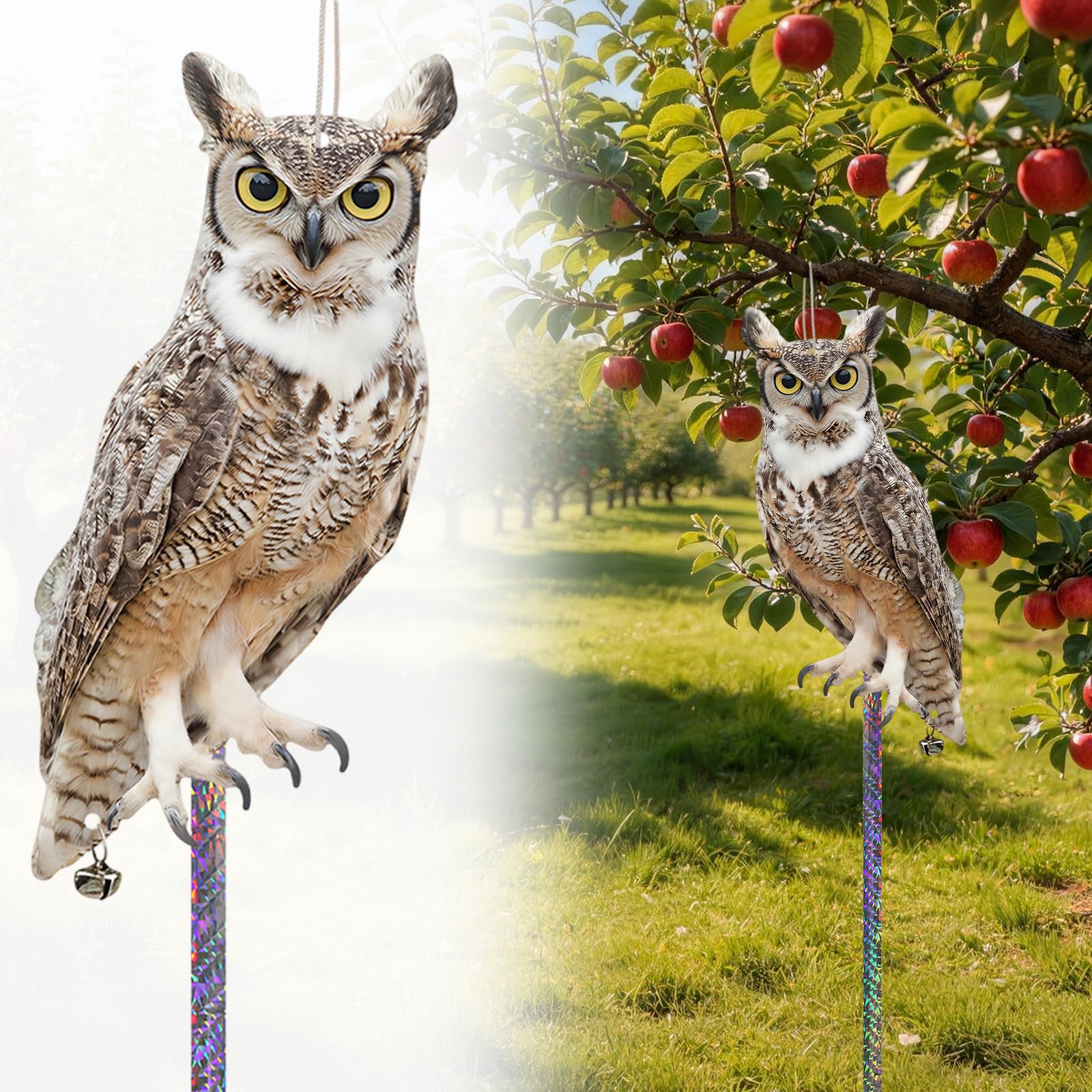 2 Pcs Bird Scarers for Gardens Seagull Magpie Pigeon Deterrent Scarer, Hanging Flat Plastic Fake Owl Decoy to Scare Birds Away, Bird Scarers for Gardens Pigeon Deterrent for Garden Balcony Porch