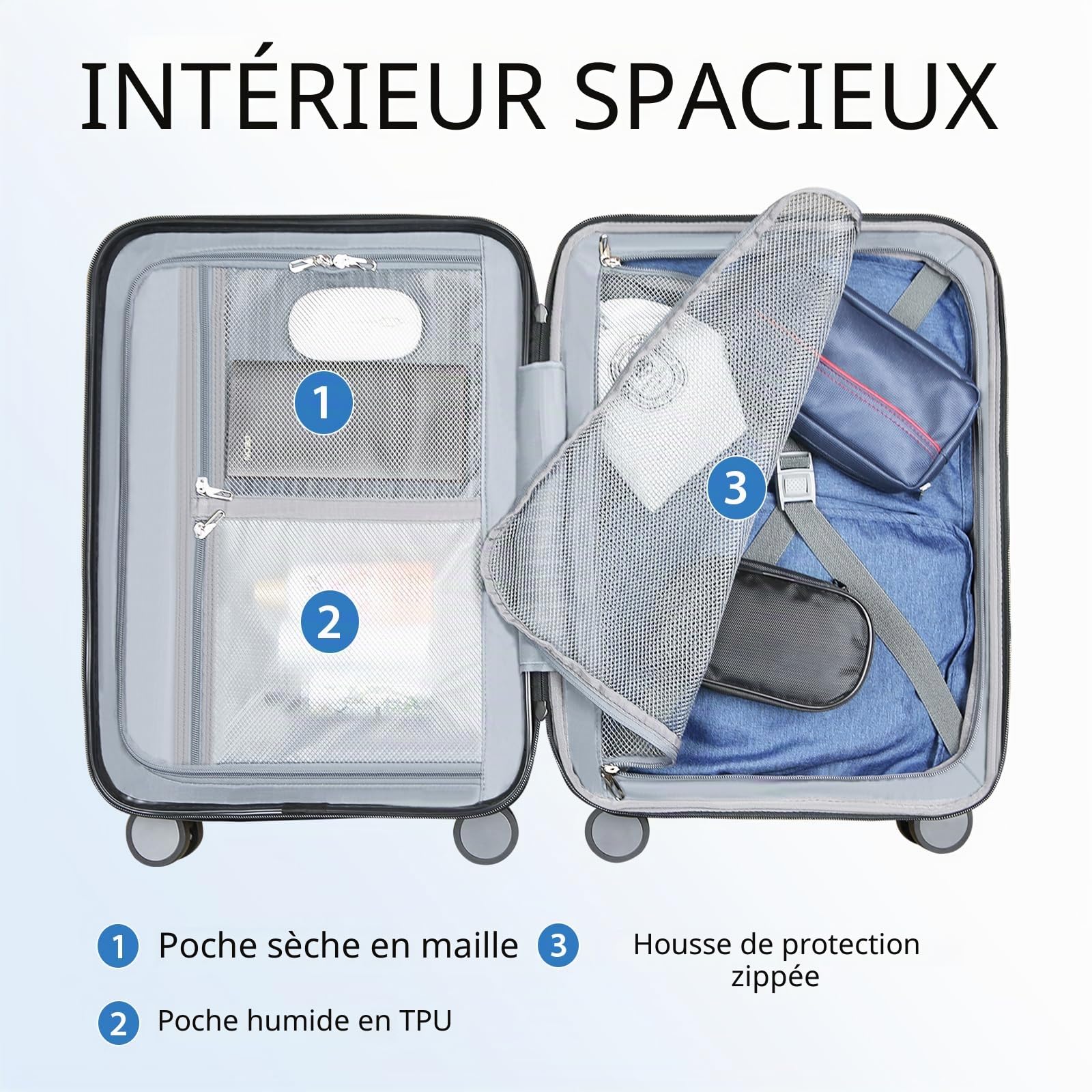 KROSER Valise Cabine 55x40x20 - Légère, Coque Rigide, Valise à roulettes avec 4 Roues et Serrure TSA intégrée, Valise à roulettes Robuste avec Port USB, Bagage à Main 20 Pouces, Vert foncé