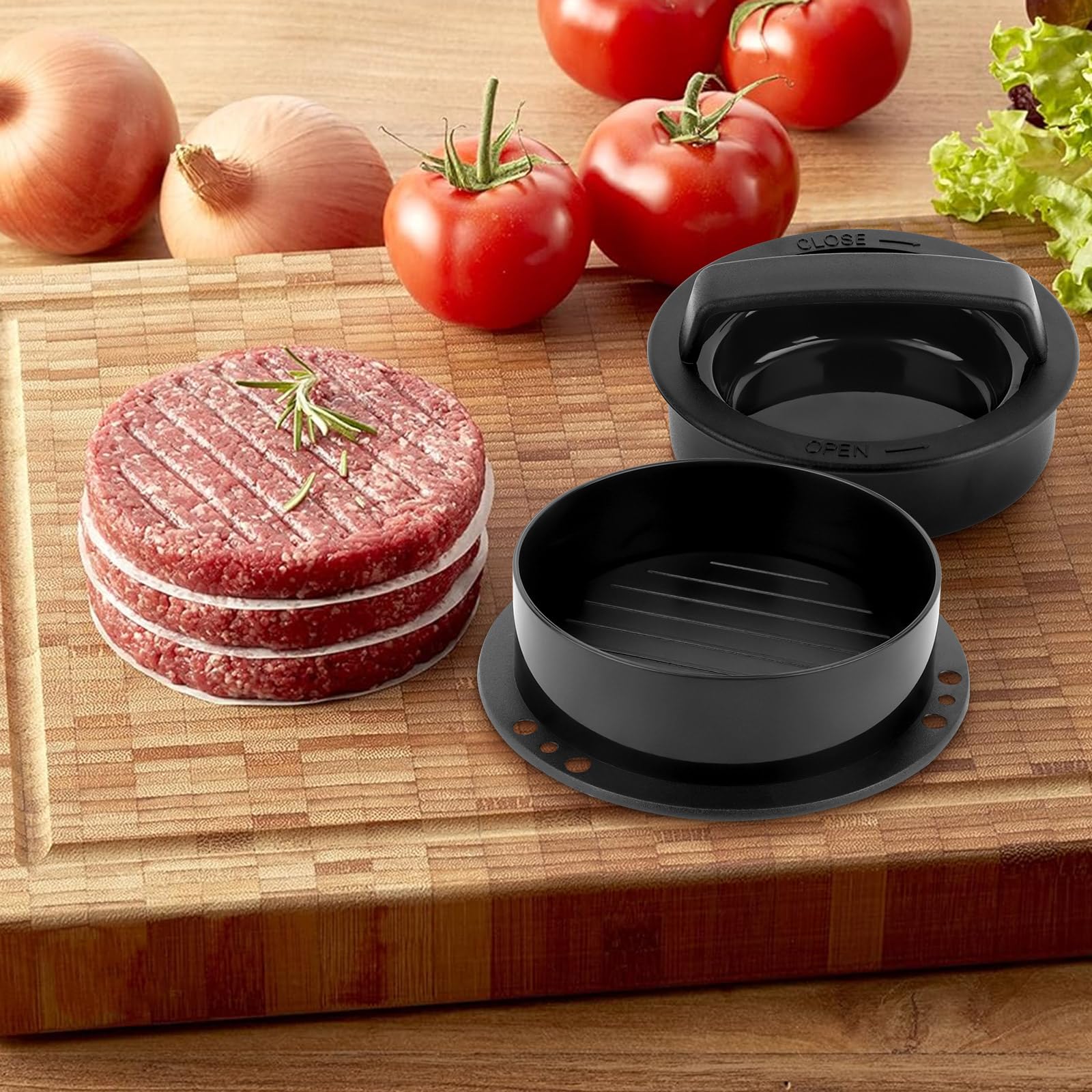 RISVOWO 3 en 1 Presse à Hamburger, Moule Steak Haché avec 100 Paper, Antiadhésive Presse à Burger Smash Burger pour Délicieux Hamburgers, Galettes, Cheeseburgers