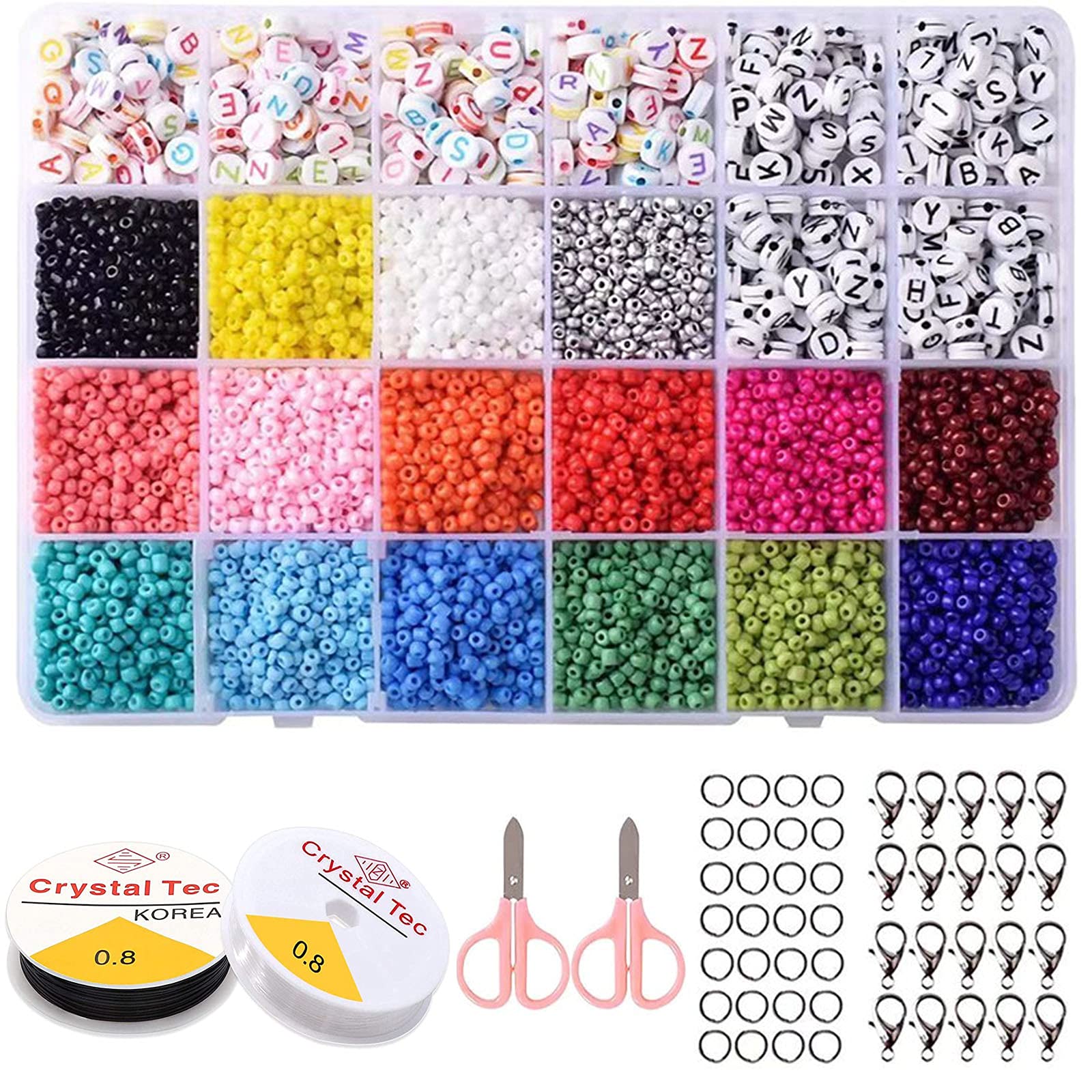 CYWVYNYT 16000 Perle di vetro da 3 mm, Set di perline dell'alfabeto, Set di mini perline, Creazione di gioielli, Creazione di gioielli Perline fatte a mano, Materiali per creazione di braccialetti