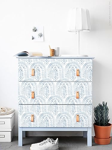 Miniatura 8 de Papel tapiz autoadhesivo moderno para despegar y pegar, papel de contacto bohemio, extraíble, color azul y blanco, autoadhesivo para baño,