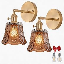 2 Pack Vintage Wall Sconces, Amber Wind Chime Glass, 2 Bulbs, Switch