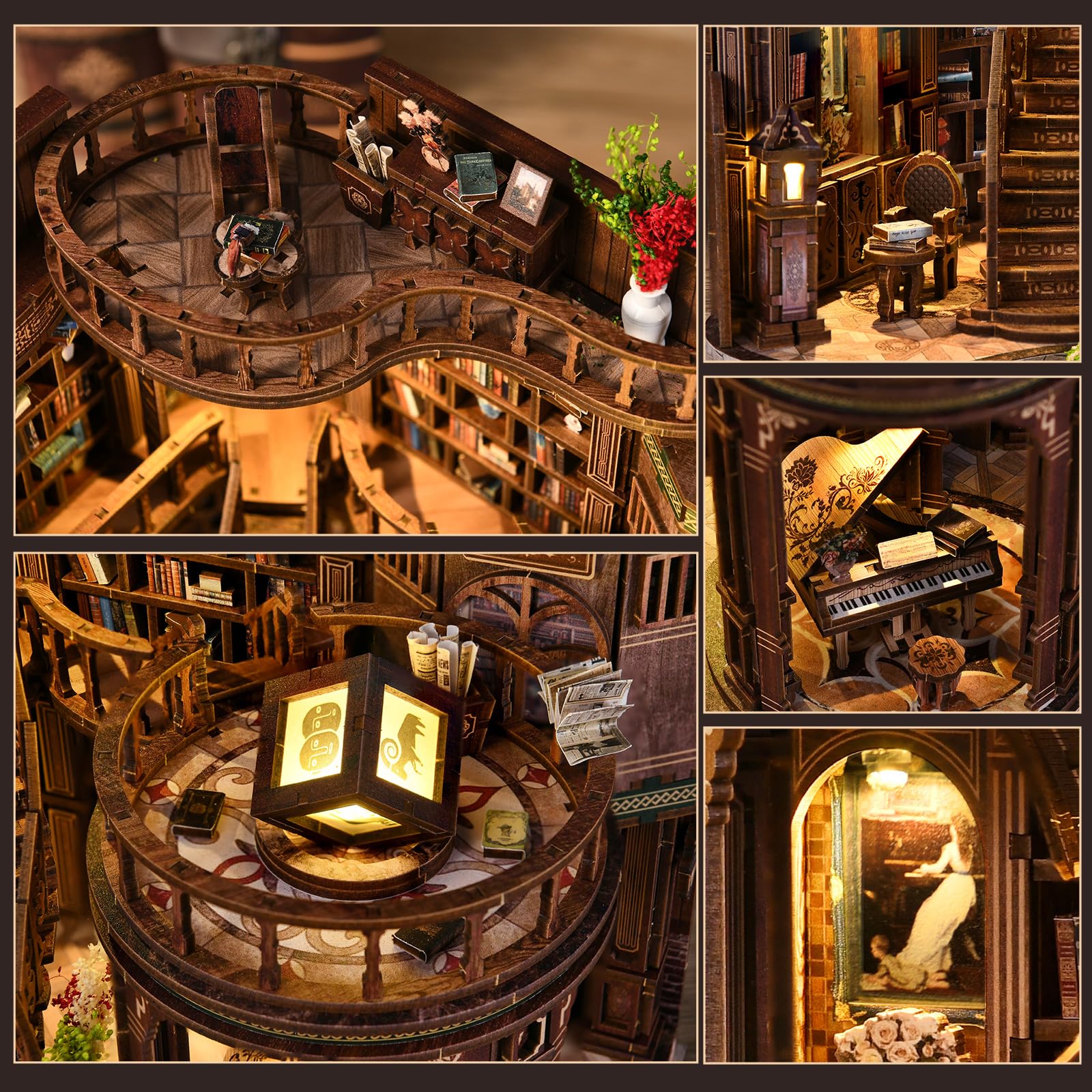 Book Nook Kit-Sala de Libros de ensueño-3D Wooden Puzzle Book Nook Craft Bookshelf Decor,Kits de Manualidades para Adultos, Regalo con luz LED, Set de Bricolaje para Adultos