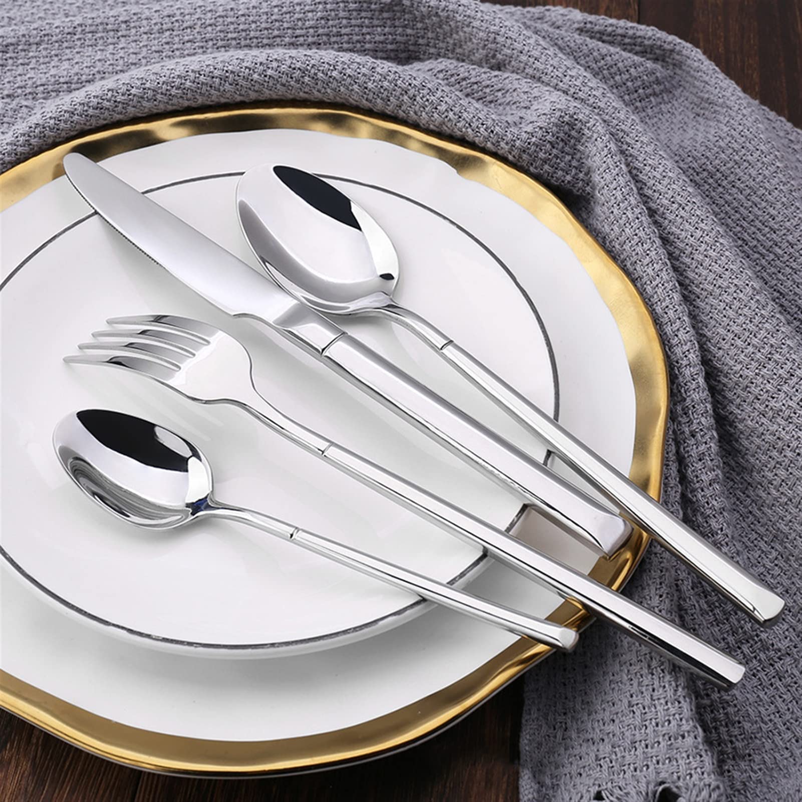 Genérico Juego De Cubiertos Dorados De 24 Piezas, Juego De Cubiertos De Acero Inoxidable, Suministros para Restaurantes De Hoteles Y Bodas, Cubiertos Clásicos Elegantes