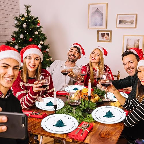 Vista 45 de WDF 50 platos de Navidad de plástico, platos blancos y plateados con copo de nieve, incluyen 25 platos llanos, 25 platos de ensalada, platos Plata