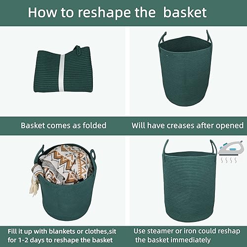 Miniatura 6 de Cesta de cuerda de algodón para ropa sucia, cesta de almacenamiento tejida para sala de estar, dormitorio, cesta de cuerda alta bohemia para manta,