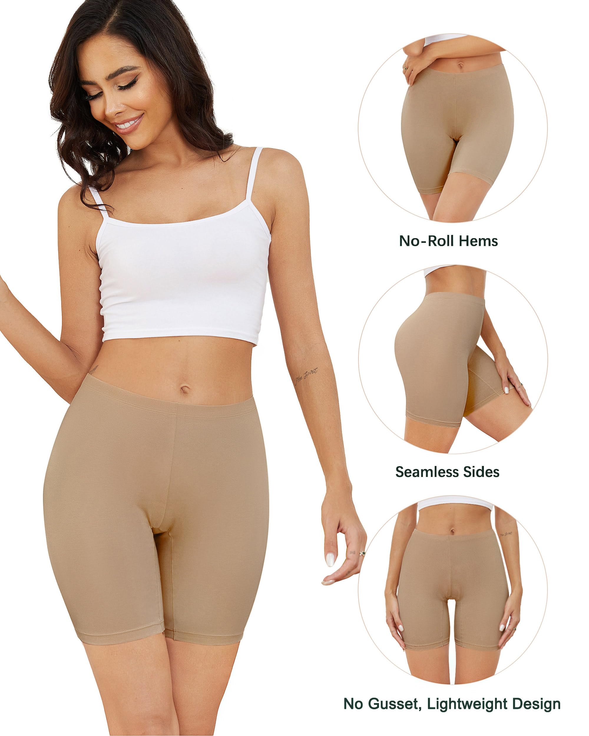 VOENXE Mutande Boxer da Donna Pantaloncini Sottogonna Donna Culotte Cotone Antisfregamento Leggings Corti Culotte Slip Donna Mezza Gamba Cotone Sport Hot Pant Vita Alta Senza Cuciture Pacco da 4
