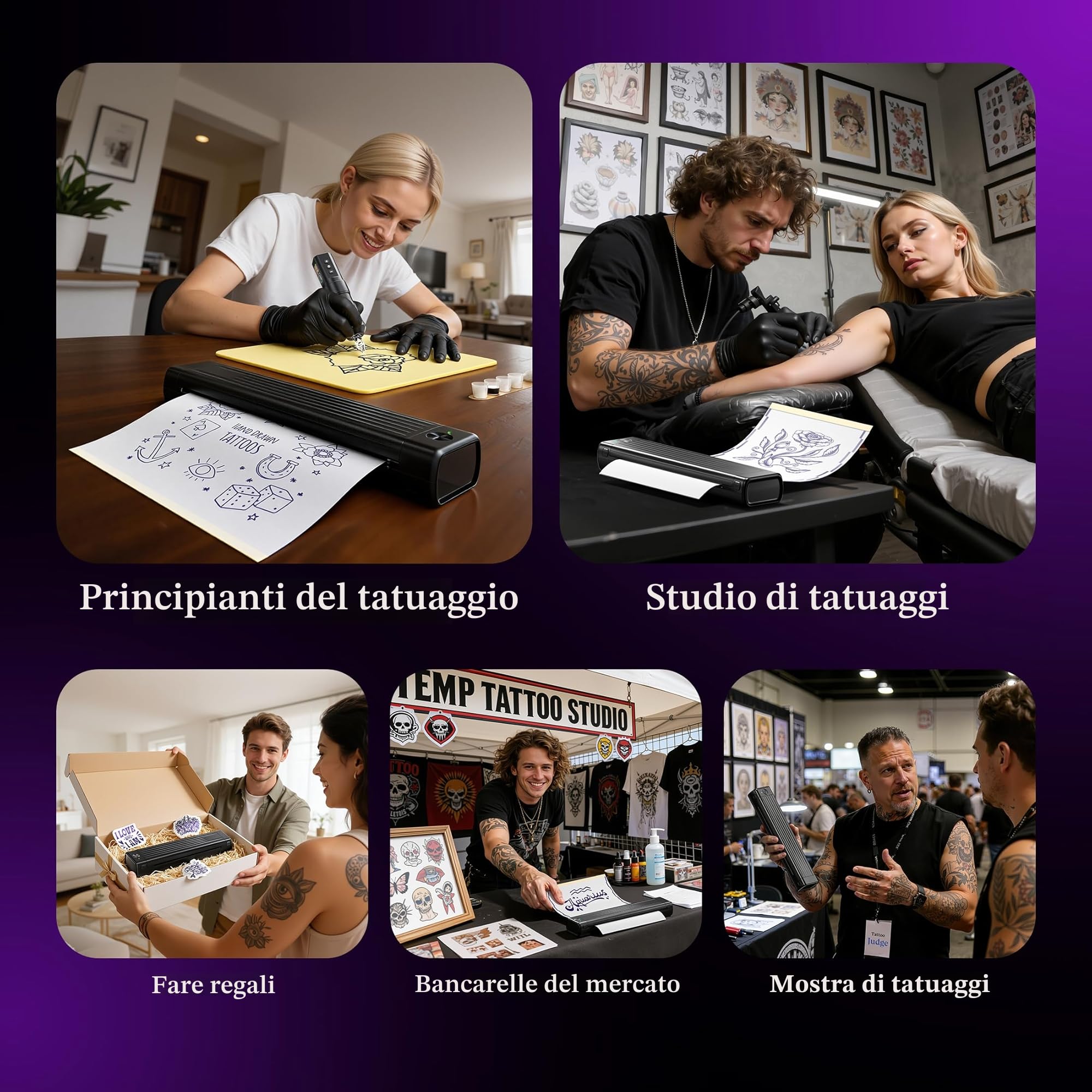 Itari Stampante Tattoo, Stampante Stencil Tattoo Compatibile con Phone e Tablet, A886 Plotter Macchine da Stampa per Artisti e Principianti con 10 Fogli di Carta Accessori per Tatuaggi, Nero