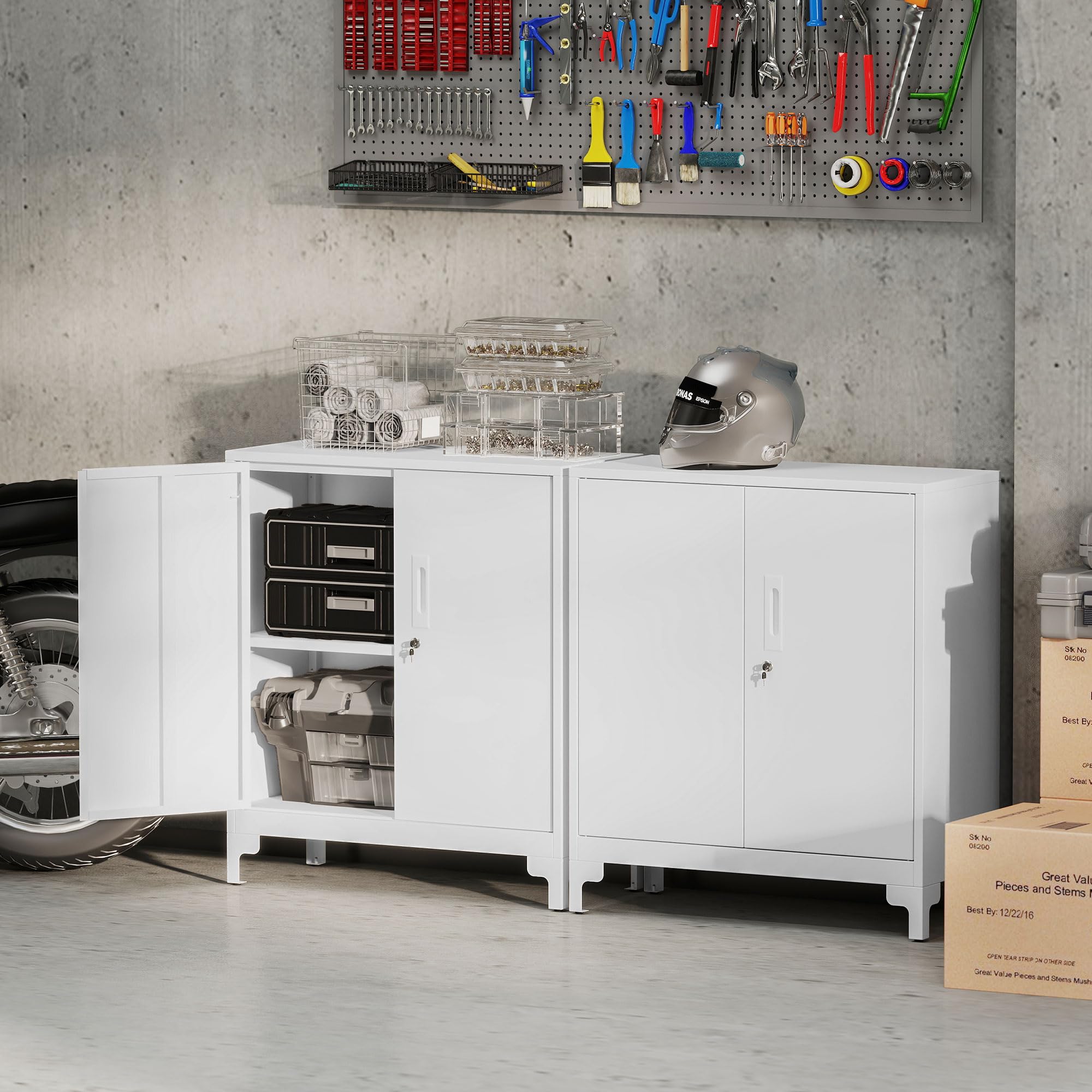 HOMCOM Aktenschrank Büroschrank Abschließbar Mehrzweckschrank mit 2 Ebenen, 2 Türen, Metallschrank Aufbewahrungsschrank Allzweckschrank 80 x 35 x 91 cm Weiß