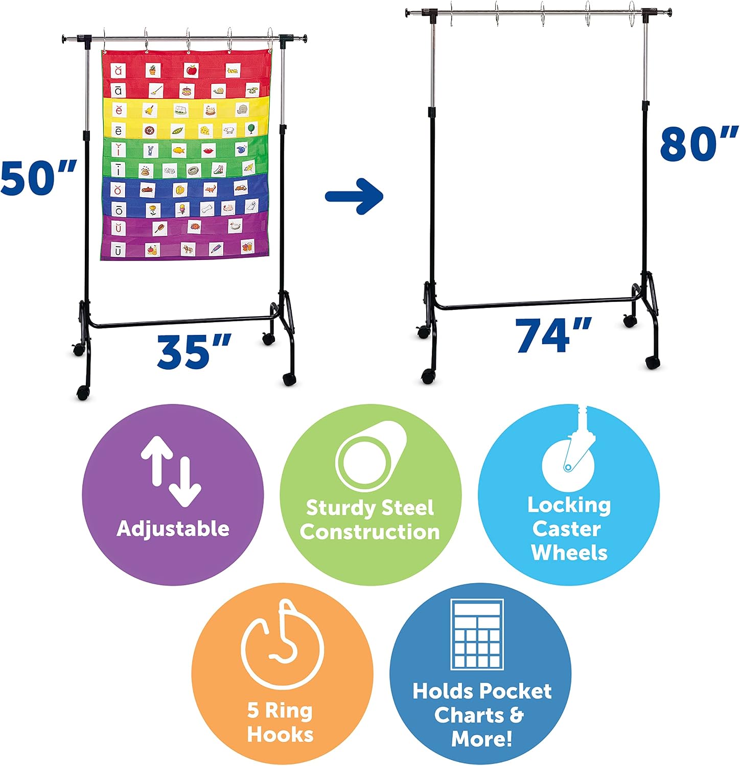 Learning Resources Adjustable Chart Stand, Pocket Chart Stand for Teachers,Flip Chart Stand, Teacher Supplies for Classroom,Back to School Supplies