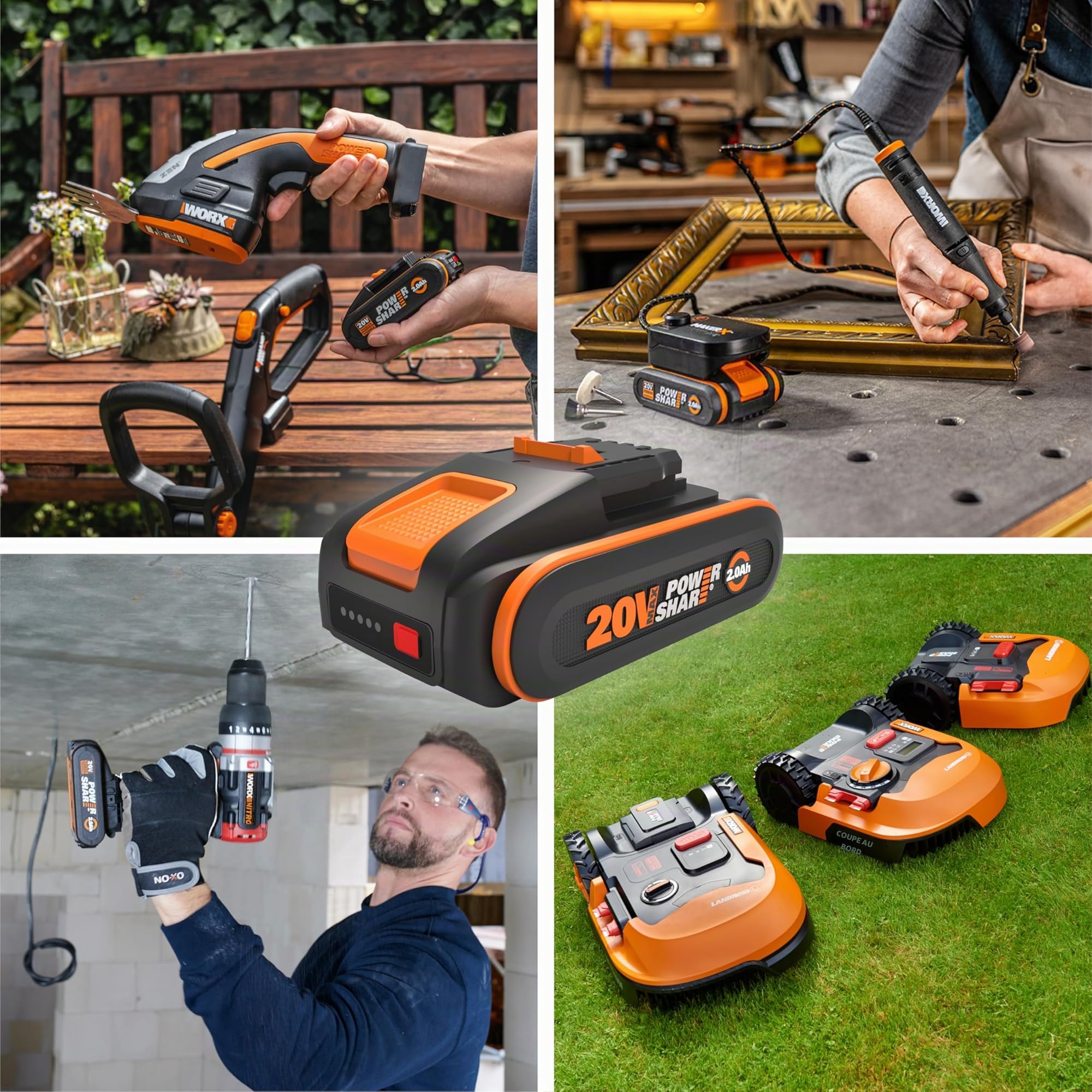 Worx WA3644 Batterie Lithium-Ion 20V 4Ah PowerShare Pro Haute Performance Longue Durée