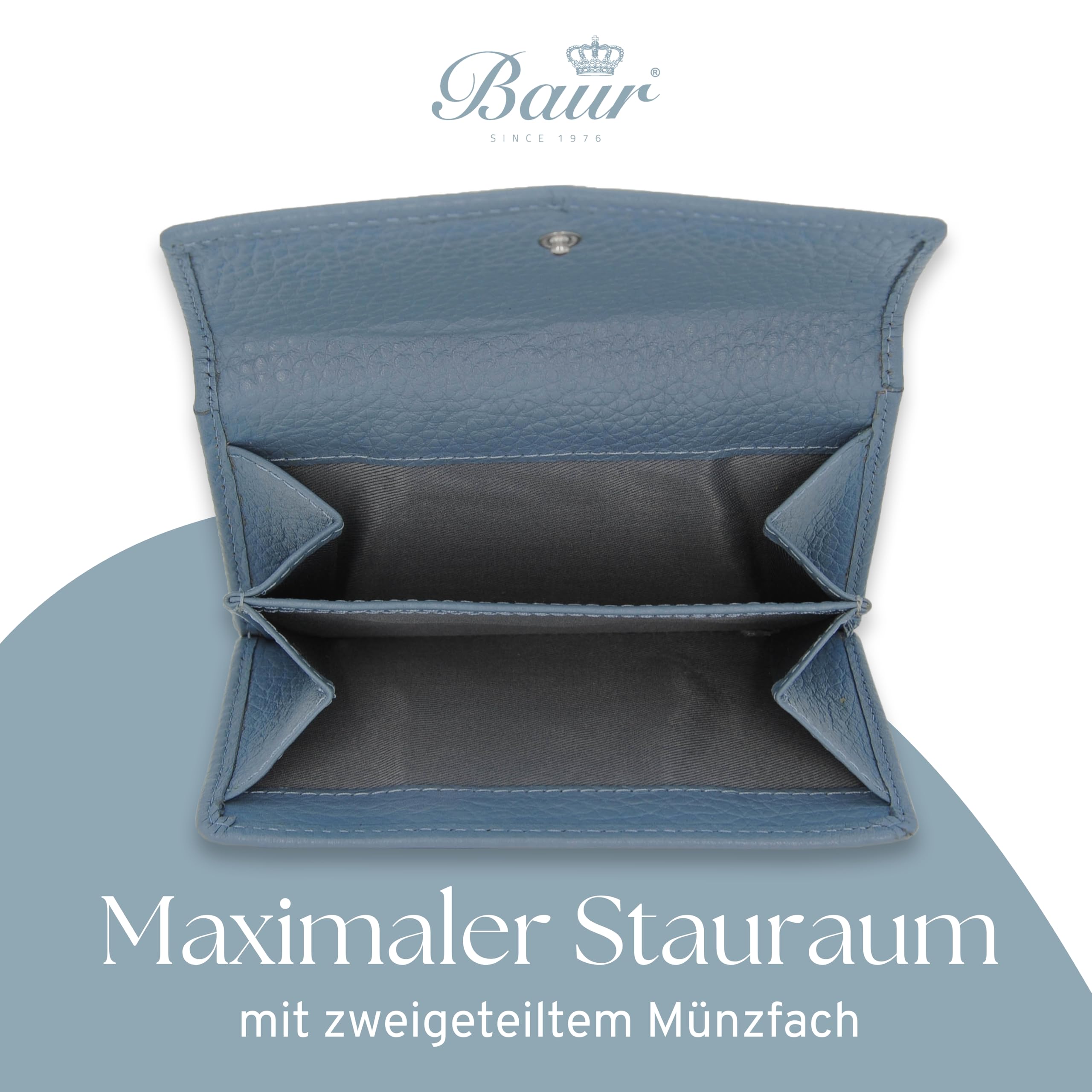 Baur - Damen Geldbörse aus echtem Leder mit RFID-Schutz (Tauben-Blau) | Kleines Portemonnaie, 6 Kartenfächer, Druckknopfverschluss, Münzfach mit Druckknopf, geprägtes Rindsleder