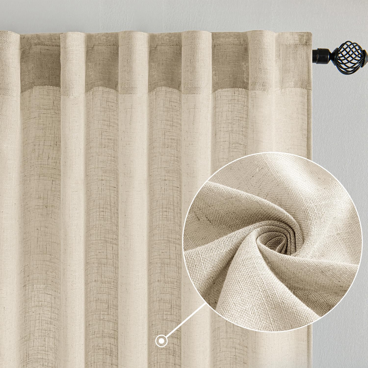 MIULEE Brown Linen Curtains 84 Inch Length for Bedroom Living Room, Soft Thick Linen Textured Window Drapes Semi Sheer Light Filtering Back Tab Rod Pocket Burlap Look Farmhouse Decor, 2 Panels: 52"W x 96"L (Pack of 2) Linen