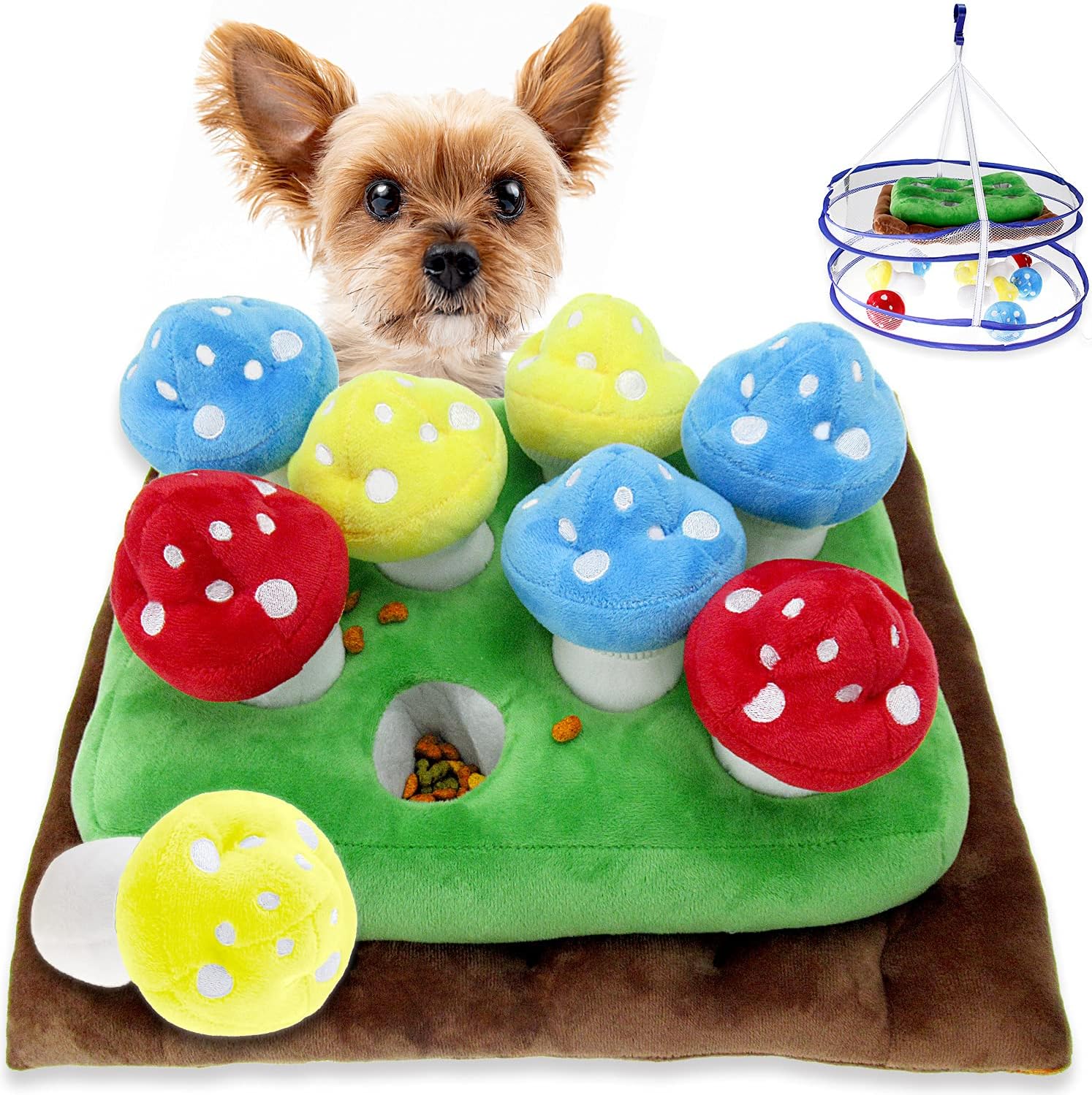 Pookie ペット おもちゃ きのこ 犬 犬のおもちゃ 知育玩具 ノーズワーク クン活 嗅覚訓練 おやつ探し ストレス 食いちぎる 運動不足 食べ過ぎ 解消 ゆっくり食事 早食い防止 物干しネット 付き Faz Co Zm