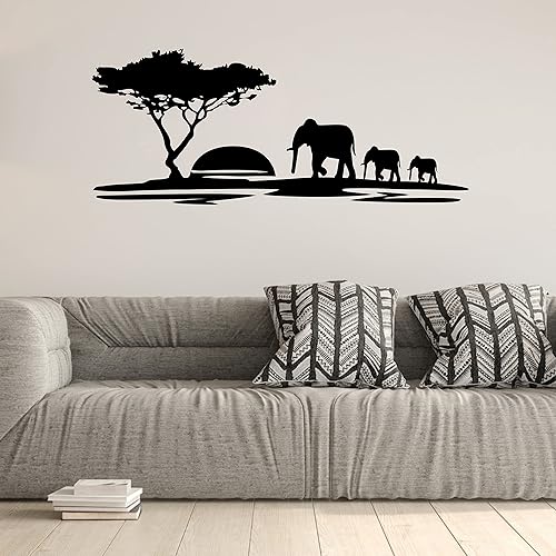 Miniatura 3 de Calcomanía de pared de safari africano, letrero de animales salvajes, naturaleza, árbol, elefante, calcomanía de vinilo para el hogar, sala de