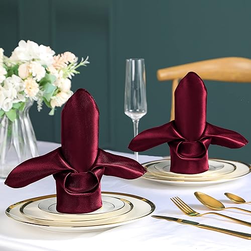 Miniatura 10 de Paquete de 50 servilletas de satén doradas de 17 x 17 pulgadas, servilletas de boda a granel, elegantes servilletas decorativas de mesa cuadradas,