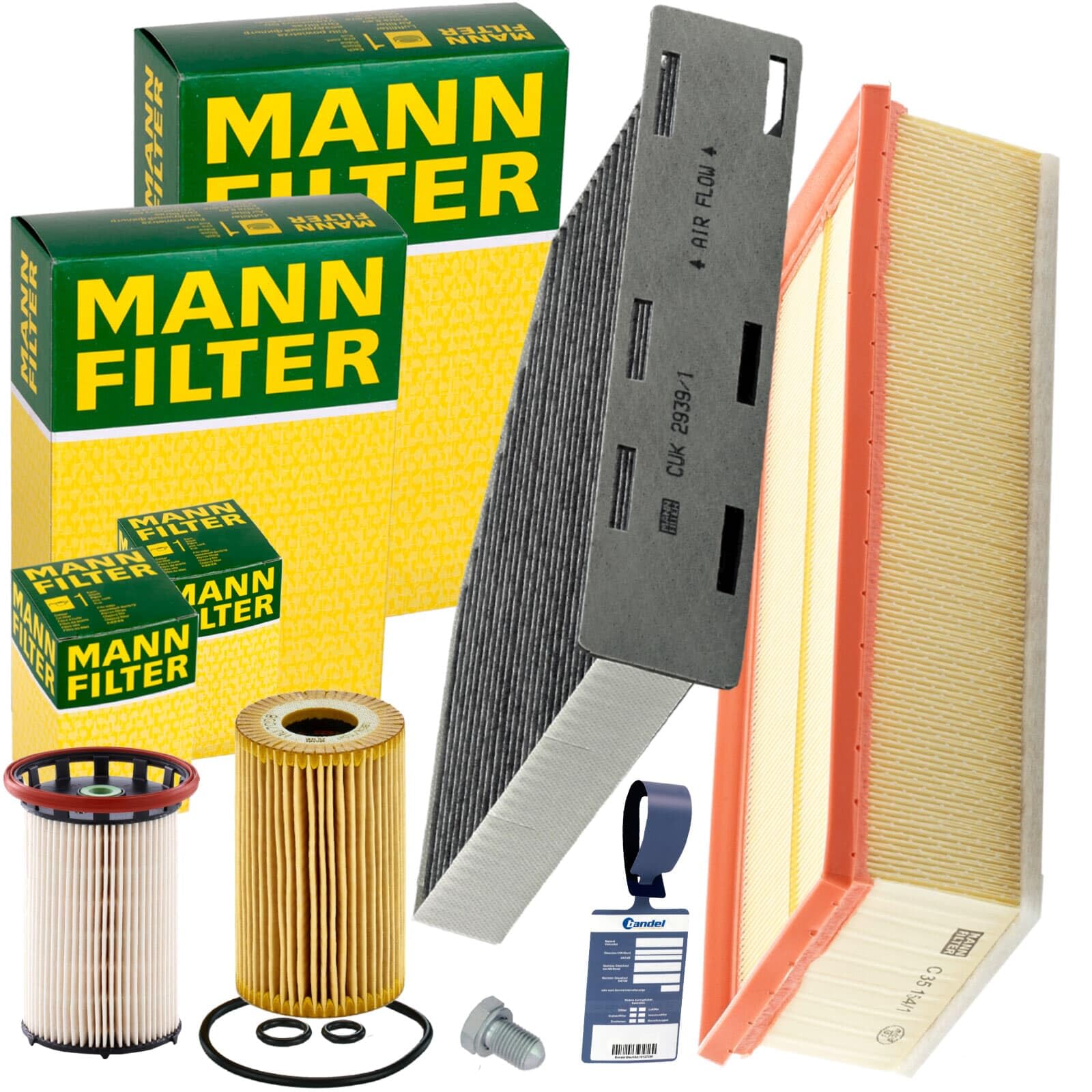 Mann Filter Inspektionspaket | CUK2939+C35154+HU7008Z+PU8008/1+588.670.091+MN1801 für Q3 Passat B6 B7 7N1 5N