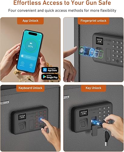 Miniatura 5 de Billconch Caja fuerte inteligente para múltiples pistolas  Caja de seguridad biométrica con bloqueo automático con pantalla LCD, guía de voz,