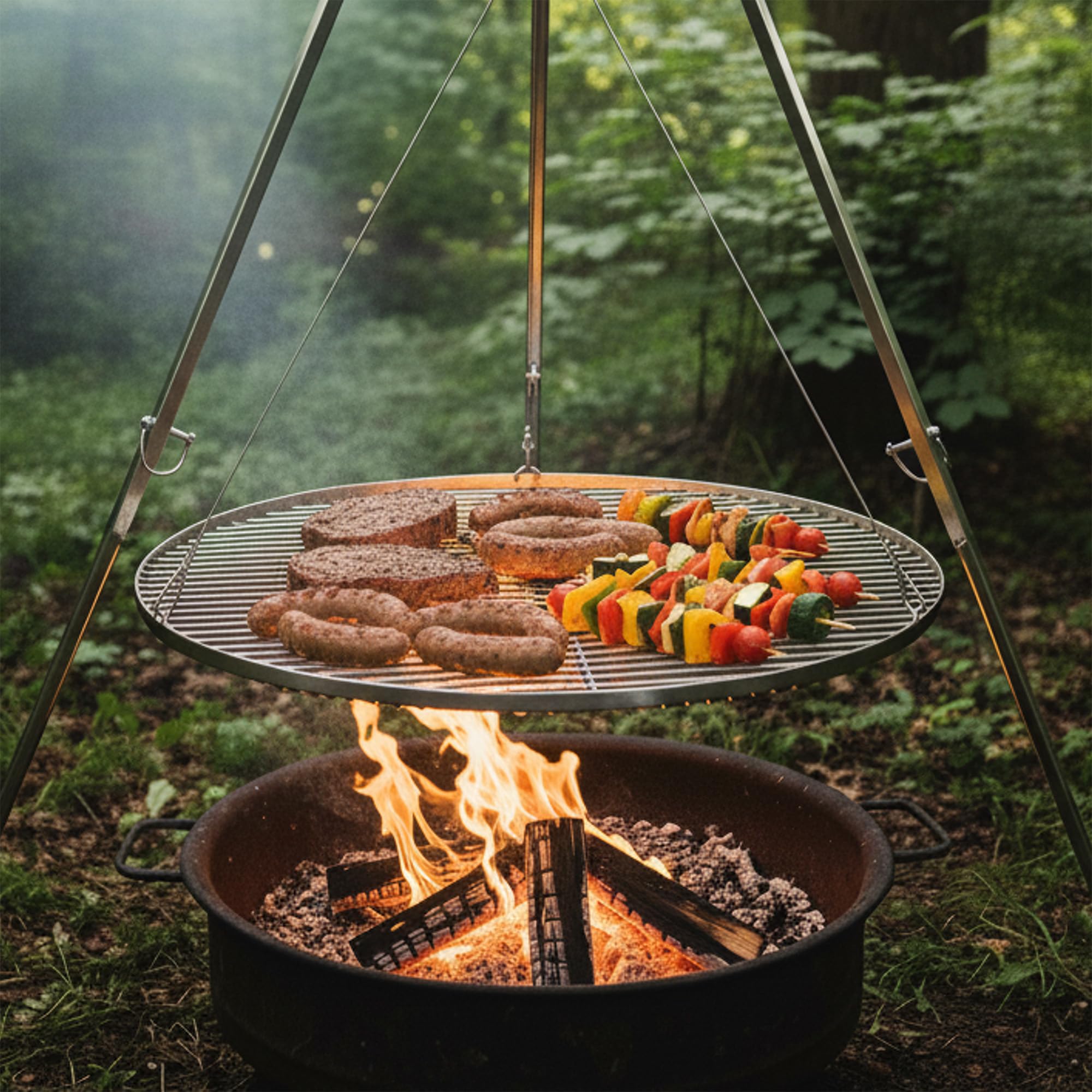 BBQ-Toro Okrągły ruszt do grillowania ze stali nierdzewnej, Ø 90 cm, ruszt do grillowania na świeżym powietrzu, ruszt do grilla obrotowego, ruszt wiszący do grilla trójnożnego, ruszt do grillowania na