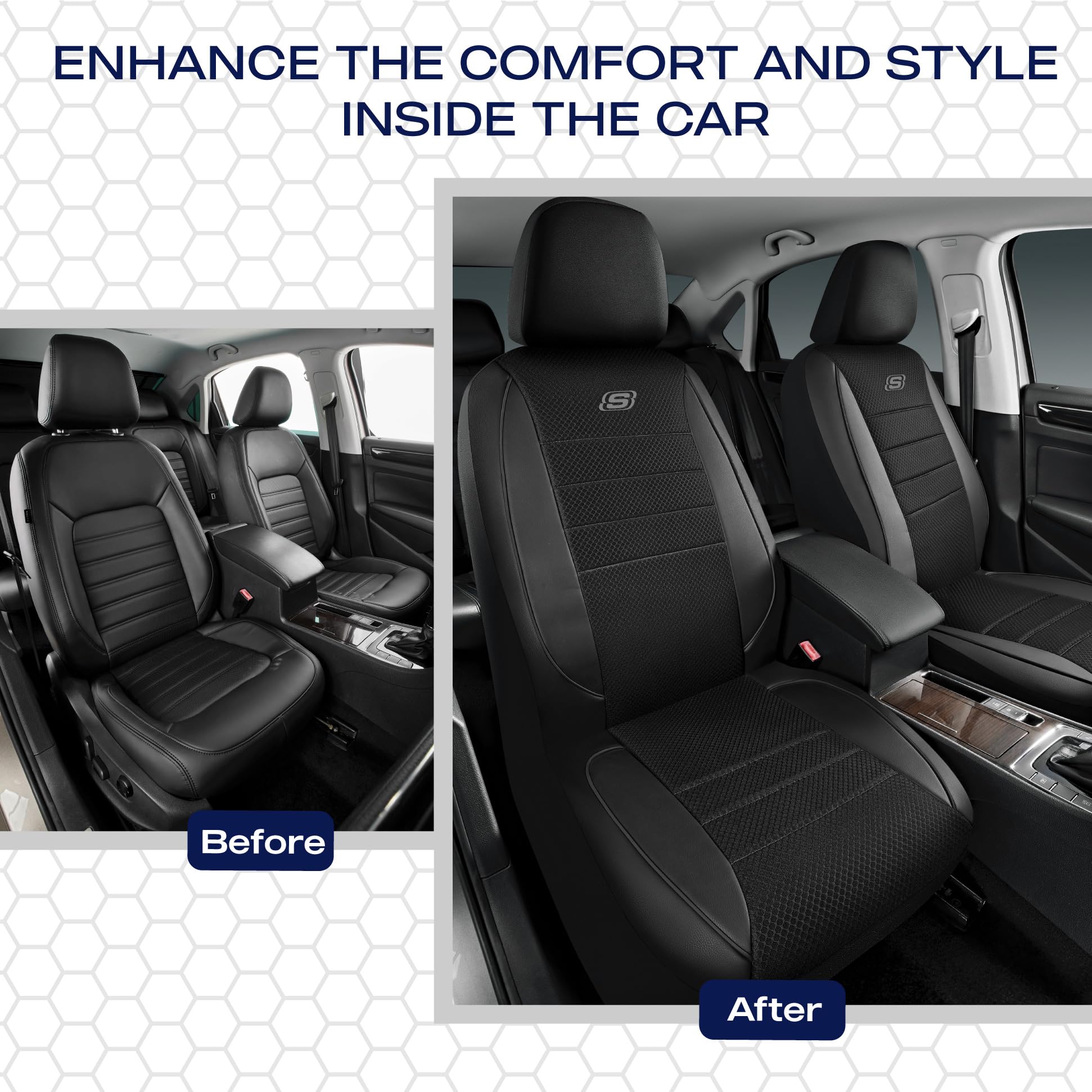 Skechers Air-Cooled Memory Foam Seat Covers Mesh Thick Car Seat Covers Piping Leather Car Seat Covers Front Seats — view 6